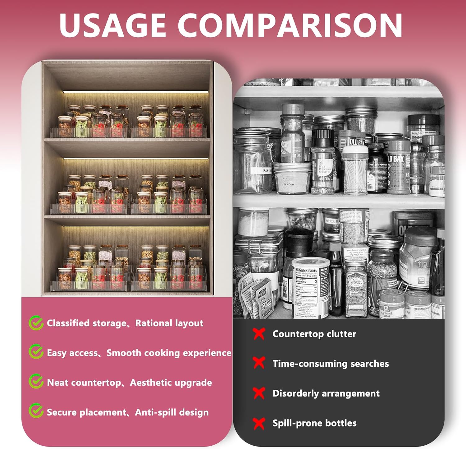 Private Label 3-Tier Clear Spice Rack Organizer for Cabinet & Countertop - Stores Spices, Seasonings, Liquors, Cosmetic Tools & Perfumes - Ideal for Kitchen, Pantry, Bar, Bathroom & Bedroom Dropshipping Friendly