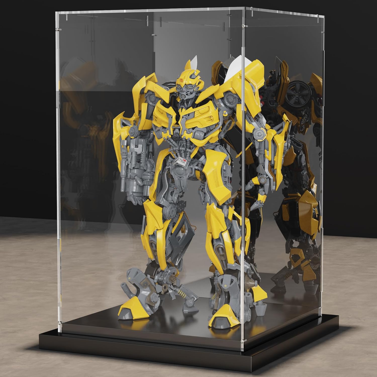 Putros Acrylic Display Case for Collectibles Clear Display Box with Mirror and Black Metal Grooved Base for Toys Figures Doll Collectibles