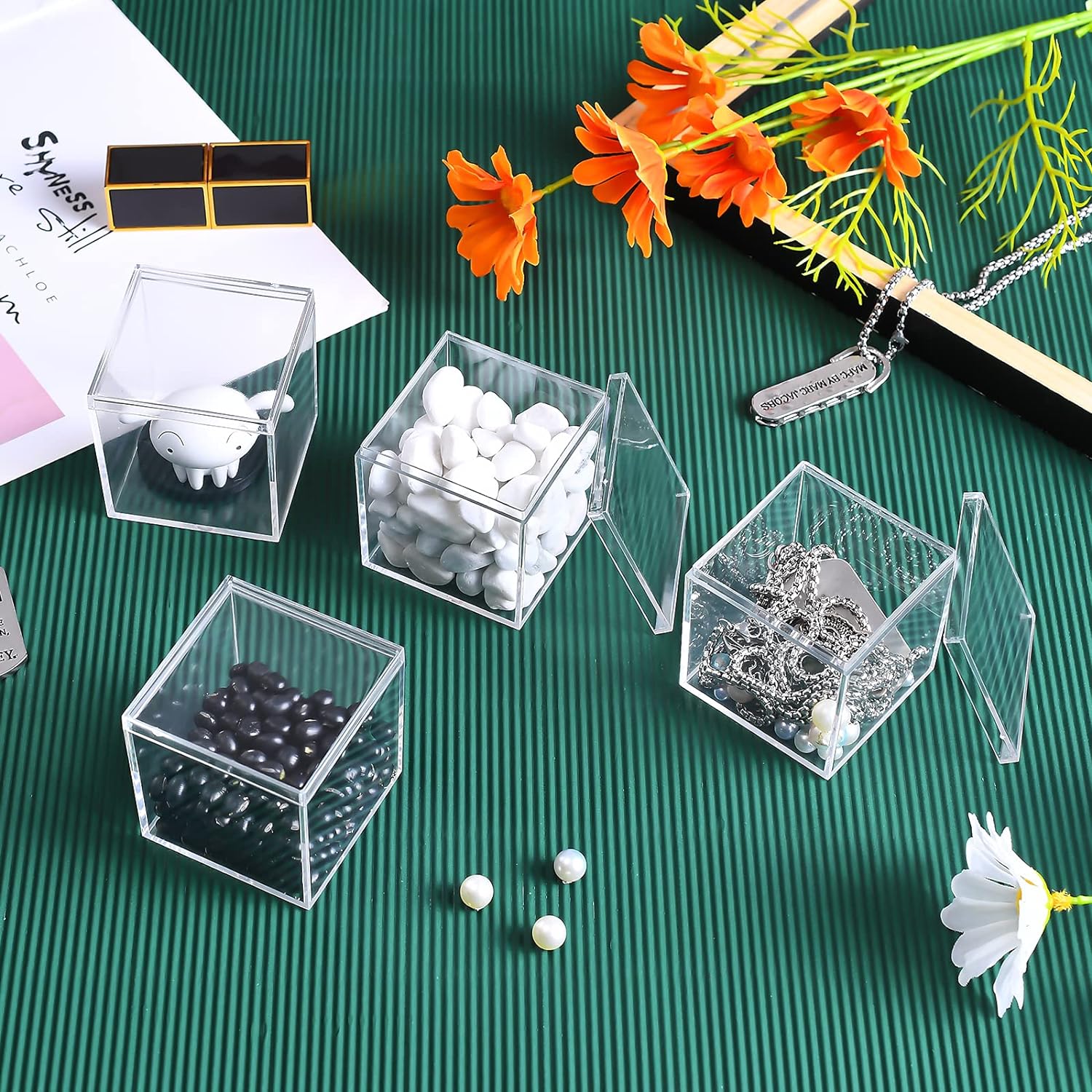 Private Label Acrylic Box with Lid, 4 Pack Clear Acrylic Box with Lid Plastic Square Cube Containers BoxesStorage Box 1.77x1.77x1.77Inch/45X45X45mm for Candy Pill and Tiny Jewelry Wholesale Manufacturer