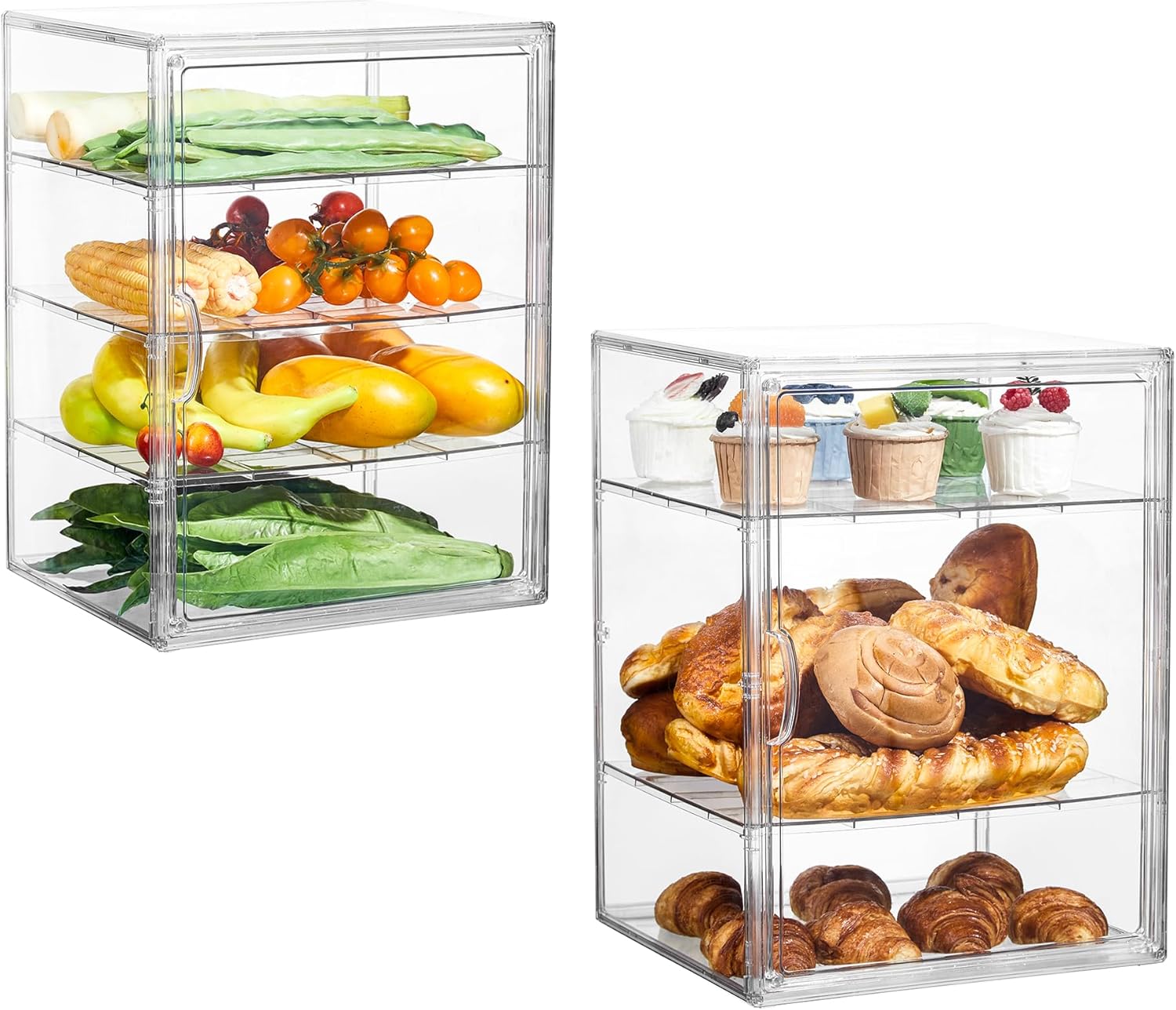 Wholesale OEM ODM Pastry Display Case,Bread Box for Kitchen Countertop,4 Layers Adjustable Clear Bread Storage with Magnetic Door Bakery Pastry Display15.5x11.4x9.8inch，1 Pack Factory & Supplier