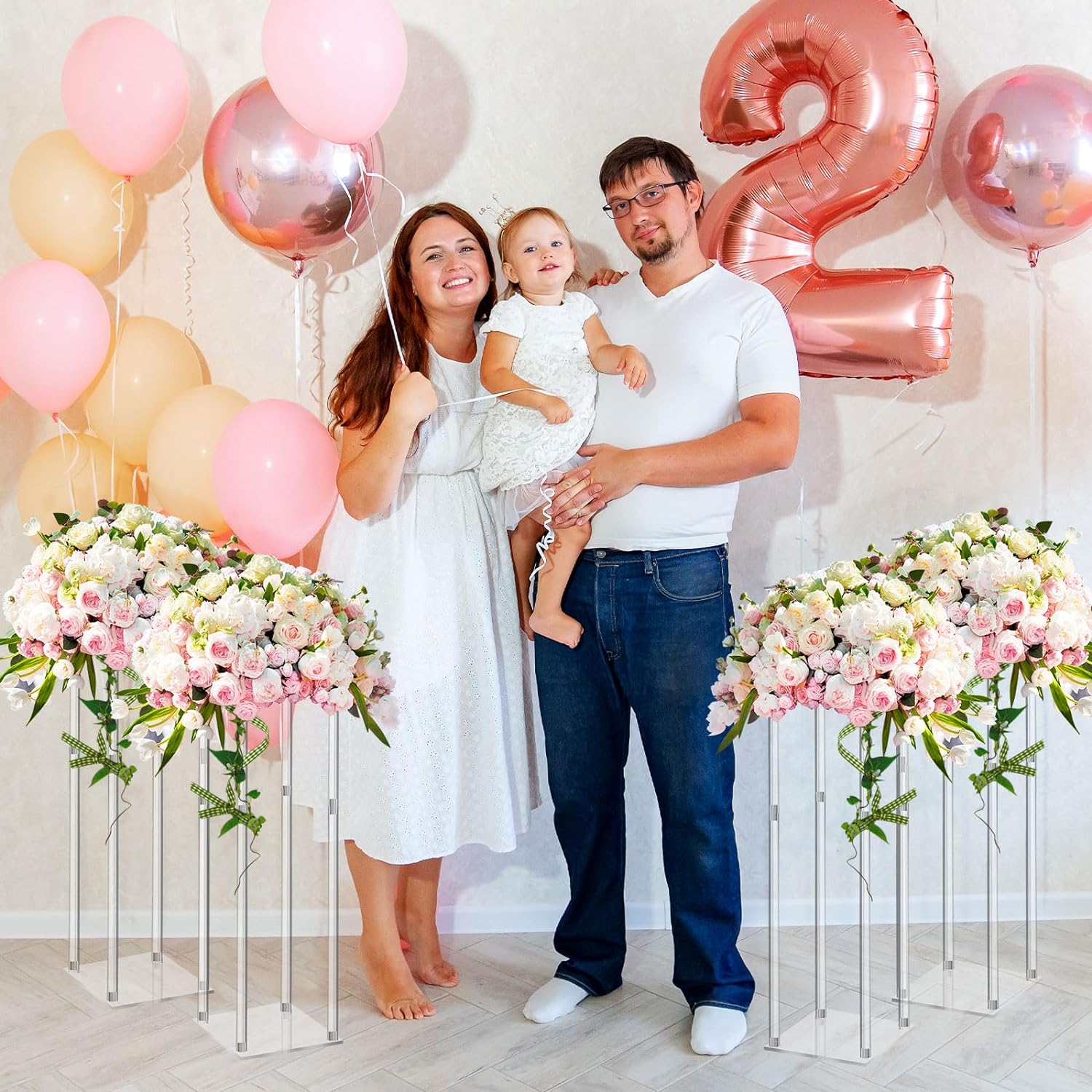 Private Label Geetery 4 Pieces Tall Acrylic Vase Wedding Centerpieces Clear Flower Stand Column Geometric Floral Vase Elegant Display Holder for Birthday Party Wedding Table Decorations (20 Inch) OEM Wholesale Manufacturer