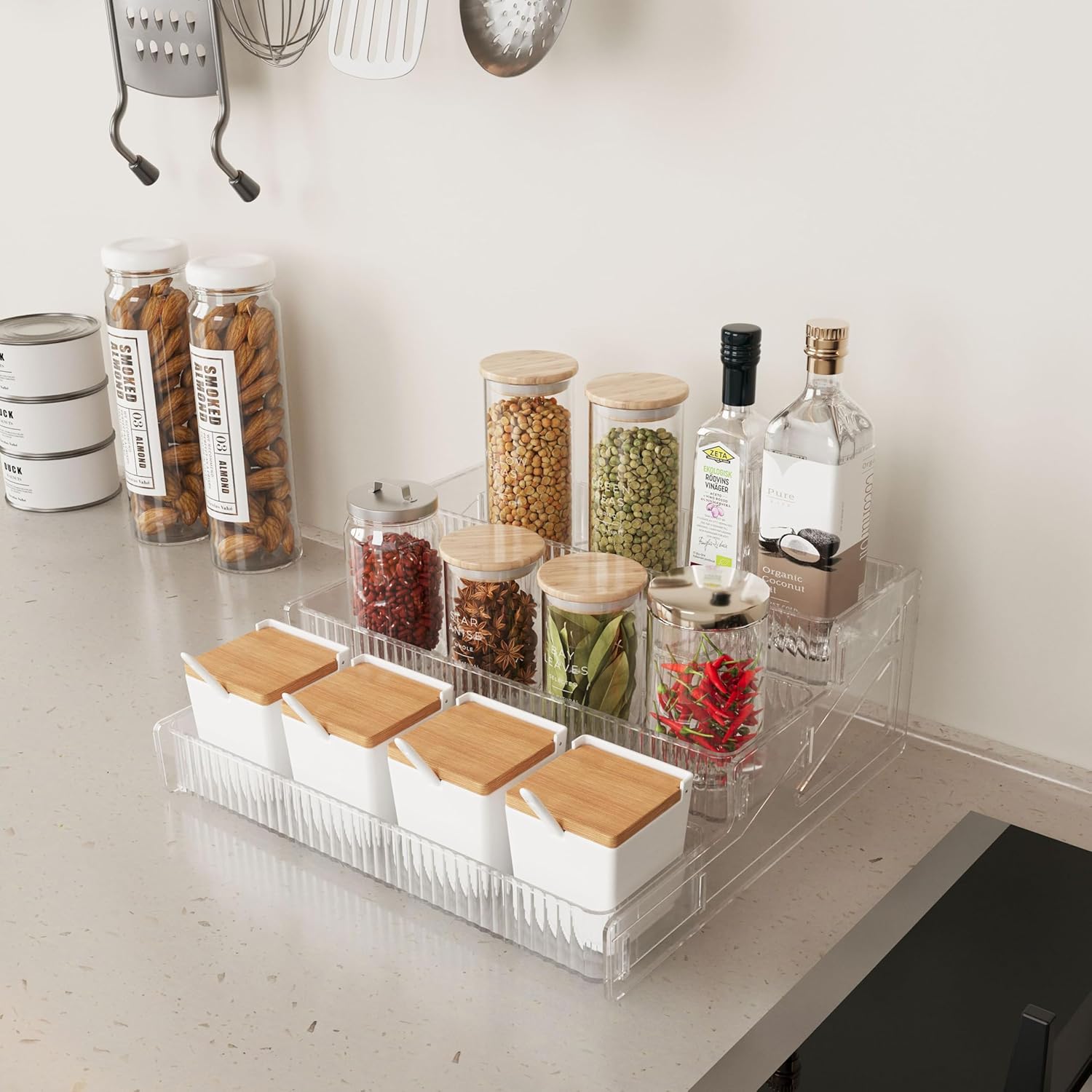 Private Label 3-Tier Clear Spice Rack Organizer for Cabinet & Countertop - Stores Spices, Seasonings, Liquors, Cosmetic Tools & Perfumes - Ideal for Kitchen, Pantry, Bar, Bathroom & Bedroom Dropshipping Friendly