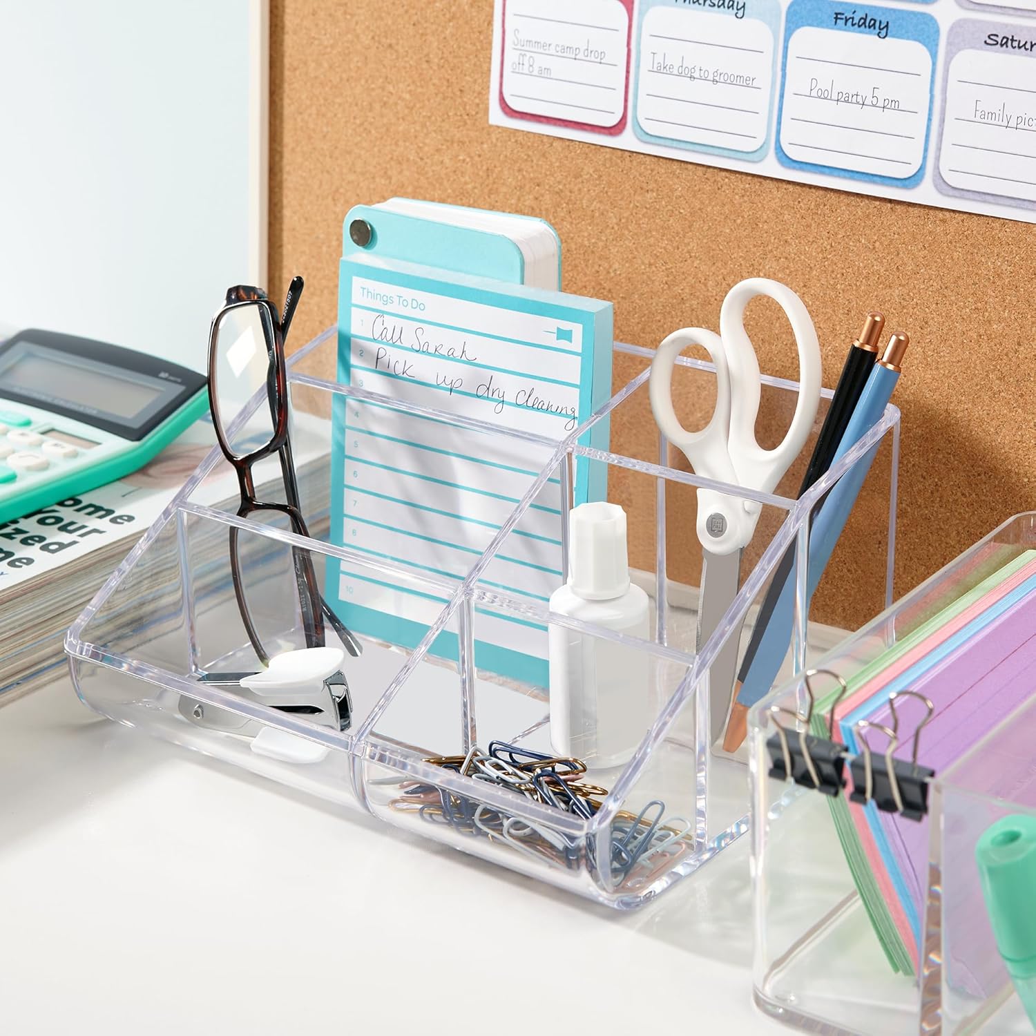 Private Label STORi Clear Plastic Vanity Makeup Organizer | 6-Compartment Holder for Brushes, Eyeshadow Palettes, & Beauty Supplies | Curved Front Design | Made in USA Factory Direct Price