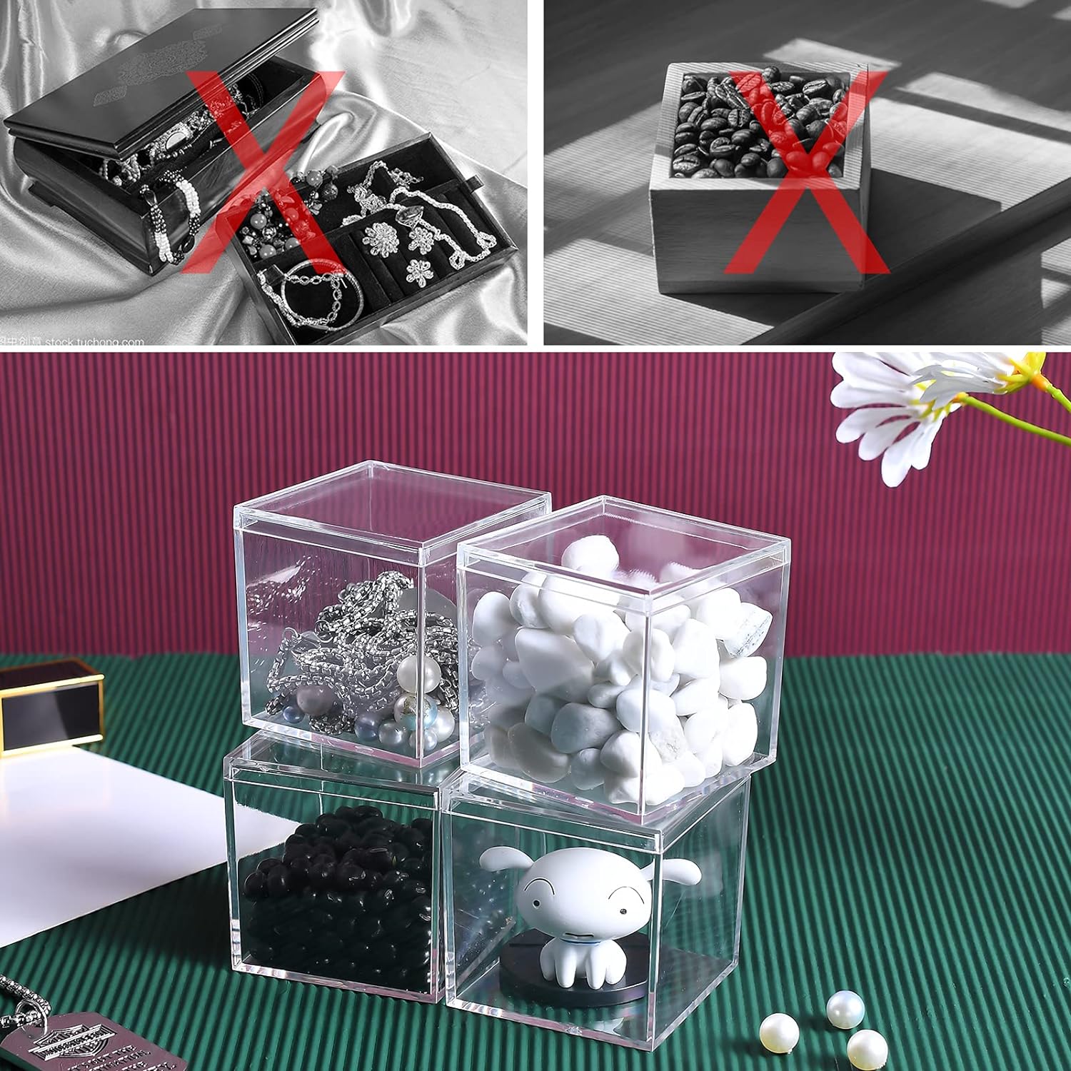 Private Label Acrylic Box with Lid, 4 Pack Clear Acrylic Box with Lid Plastic Square Cube Containers BoxesStorage Box 1.77x1.77x1.77Inch/45X45X45mm for Candy Pill and Tiny Jewelry Wholesale Manufacturer