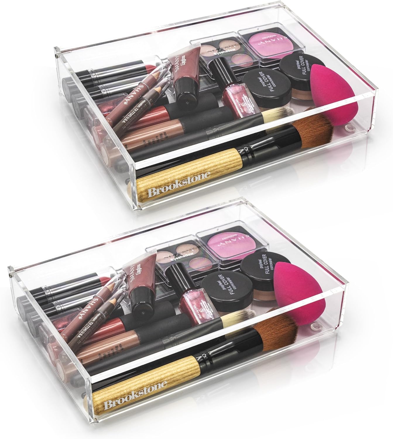 BROOKSTONE [2 PACK Makeup Organizer Acrylic Storage with Lid, Clear Plastic Display Box, Two Piece Cosmetic Case Measuring 7.75” x 5.25” x 1.8…