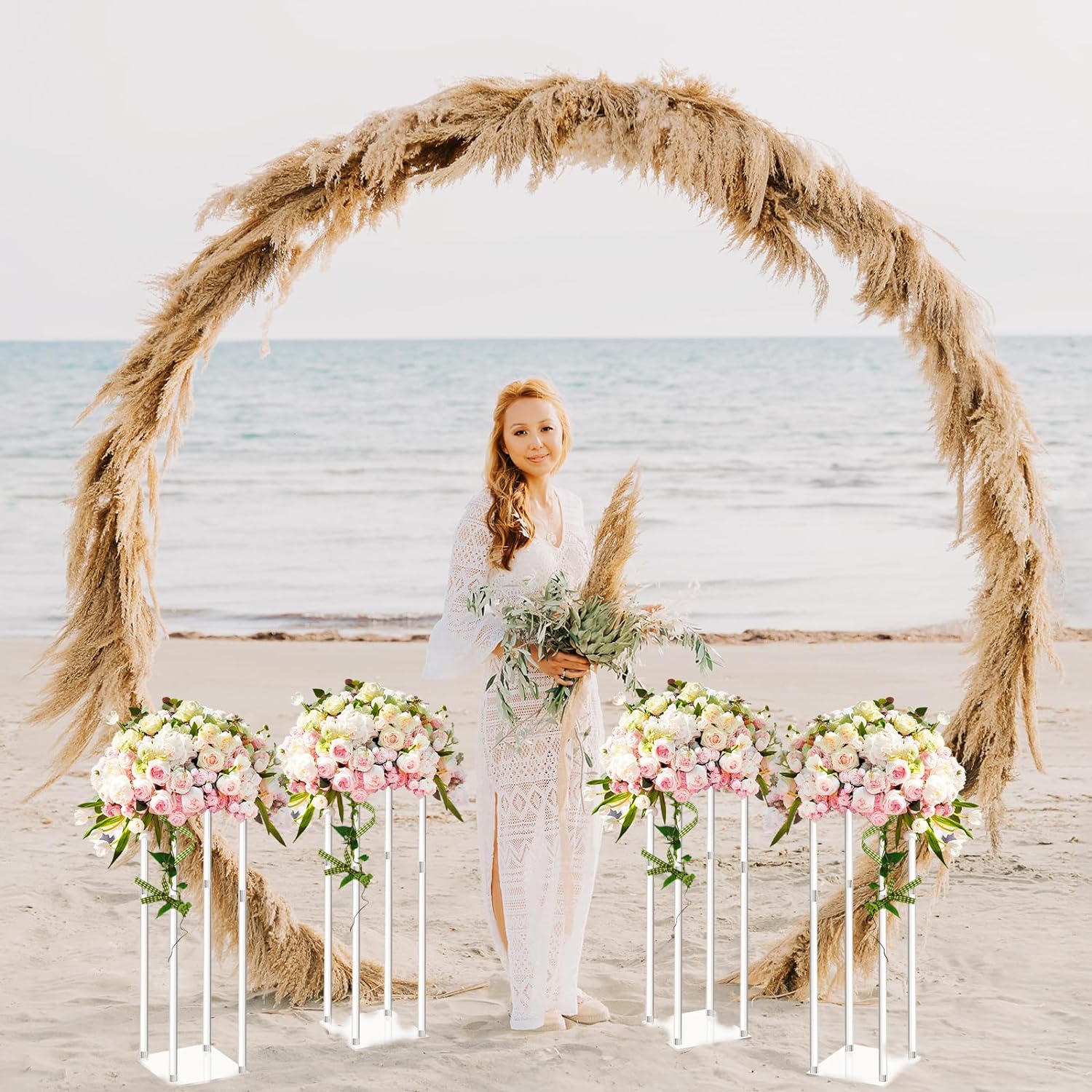 Private Label Geetery 4 Pieces Tall Acrylic Vase Wedding Centerpieces Clear Flower Stand Column Geometric Floral Vase Elegant Display Holder for Birthday Party Wedding Table Decorations (20 Inch) OEM Wholesale Manufacturer
