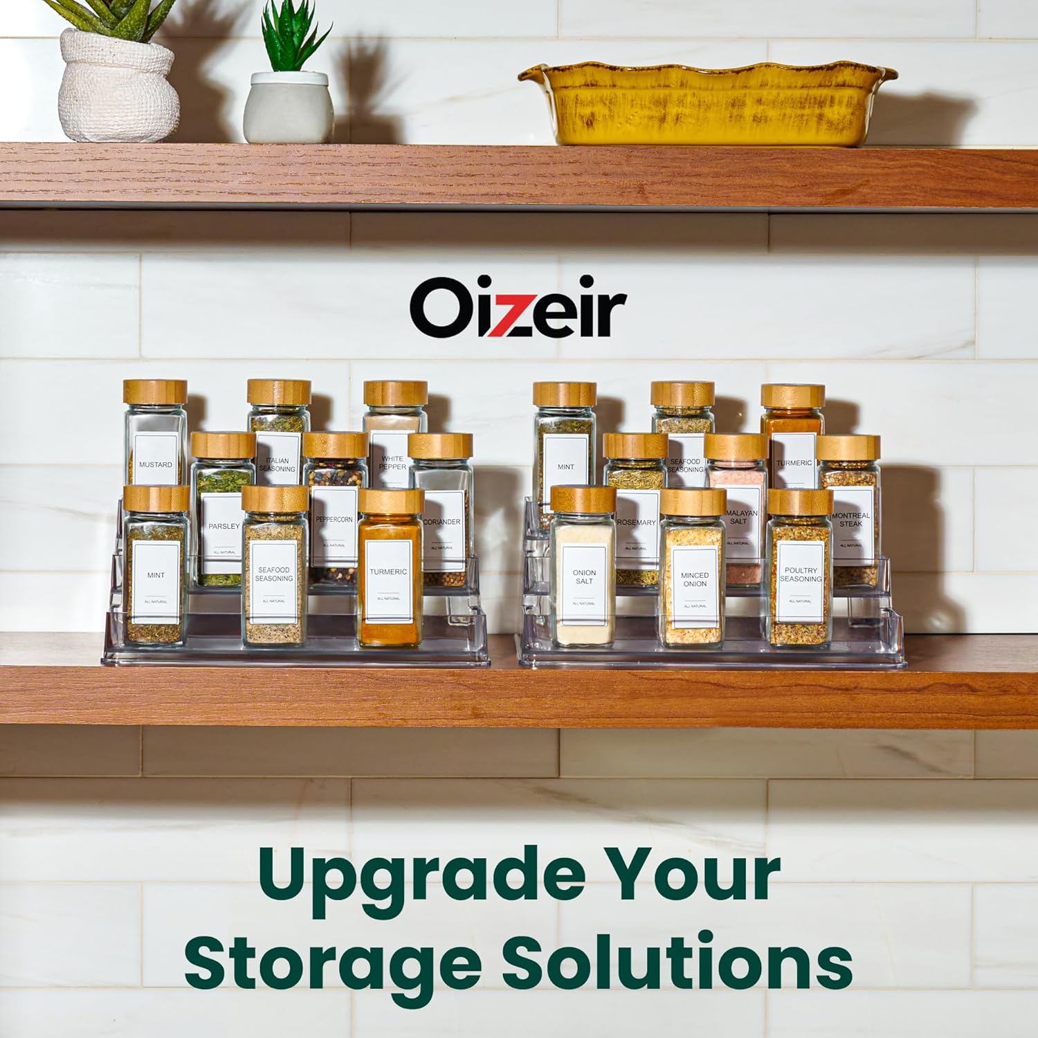 Private Label Oizeir Clear Spice Rack (2-Pack) – 3-Tier Acrylic Organizer for Cabinet – Deep Spice Shelf – 10.4 x 9.6 x 4 Inches – Holds Seasoning and Condiments Dropshipping Friendly