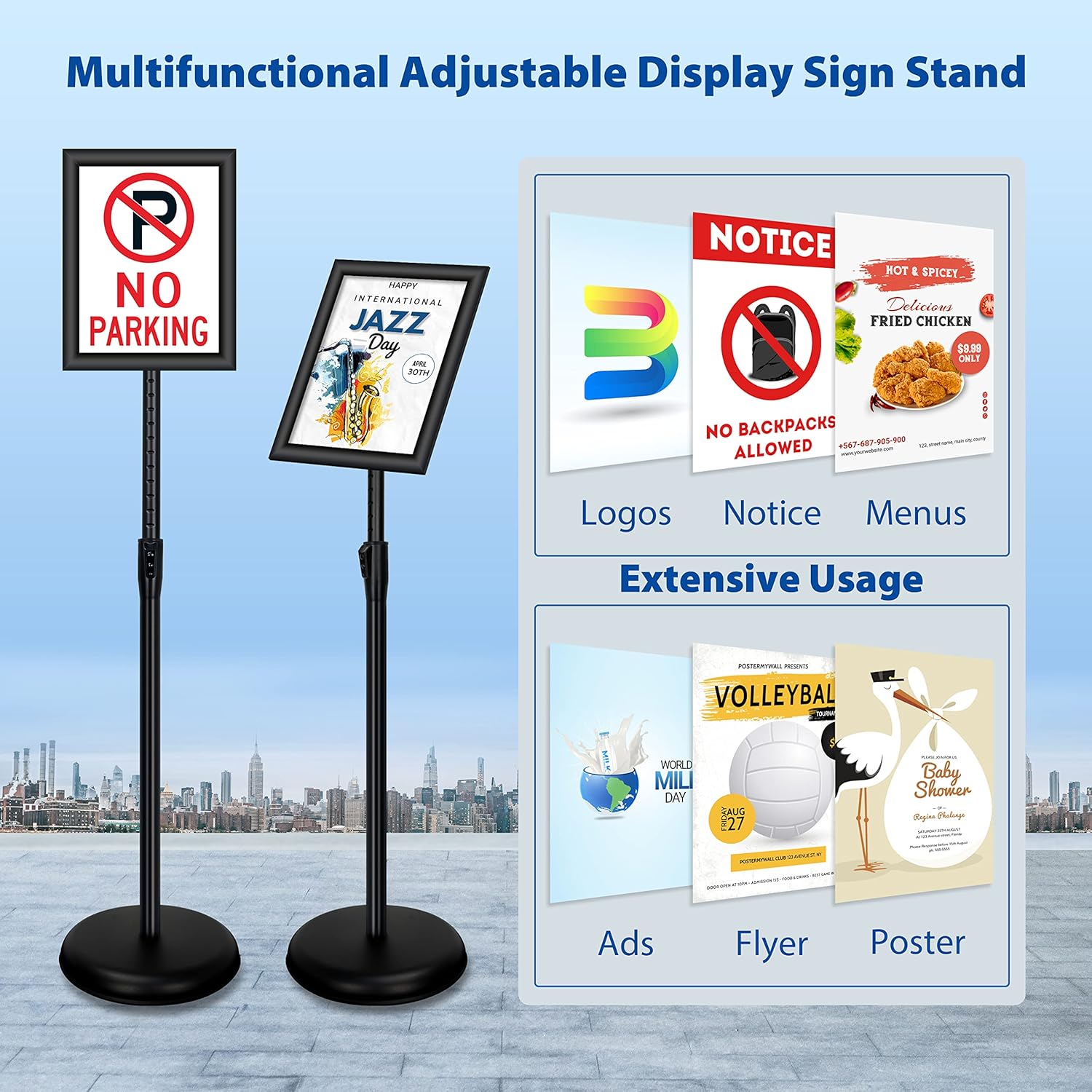 Private Label 6Packs 8.5x11 Inch Adjustable Pedestal Poster Sign Stand, Heavy Duty Floor Standing Sign Holder Stand Aluminum Snap Open Frame for Vertical and Horizontal View Sign Displayed(Black) OEM Wholesale Manufacturer