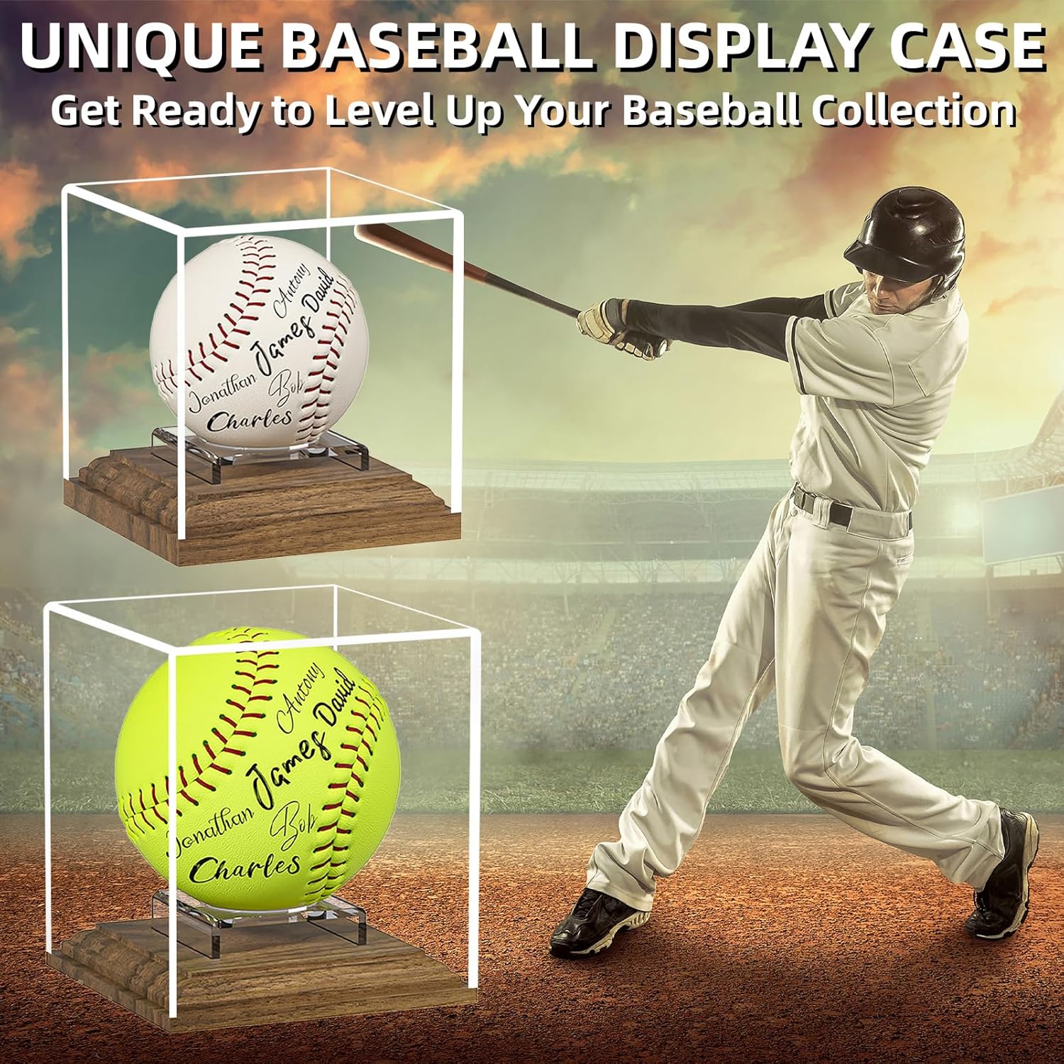 ODM Baseball Case Display for Balls Walnut Wood Base Acrylic Baseball Display Case Baseball Holder Stand Cube Memorabilia Showcase Autograph Ball Protector for Official Size Ball Display Custom Logo Service
