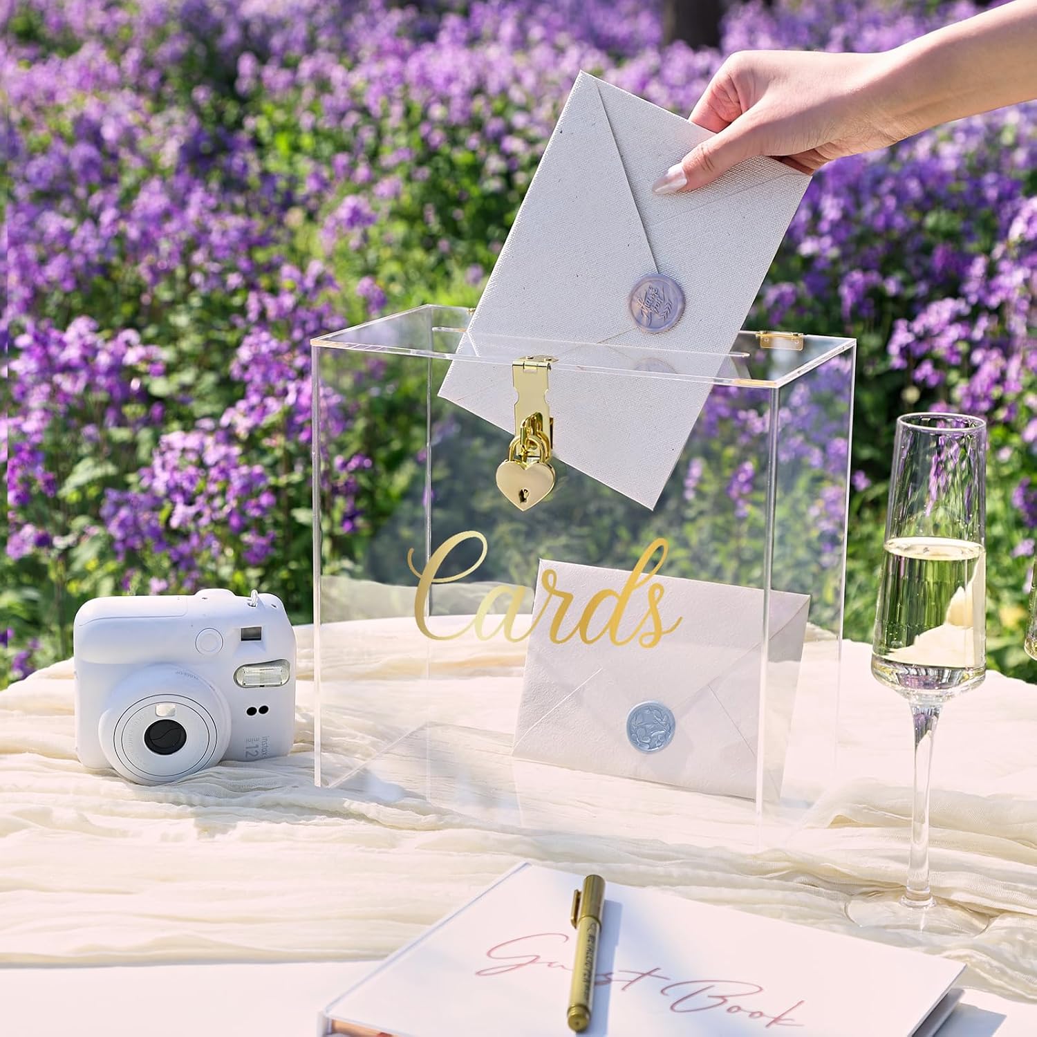 Private Label UNIQOOO Modern Clear Acrylic Card Box with Gold Heart Lock, Customize Thick Blank Wedding Box No Print w/Slot, Large 10x10x5.5 in, for Reception Decoration Fundraiser Wishing Well Box Election Ballot Wholesale Manufacturer