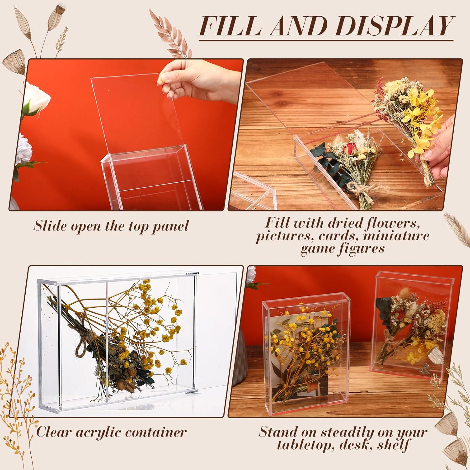 Wholesale OEM ODM Barydat 2 Pcs Acrylic Shadow Boxes Display Cases, Shadow Box DIY Frame Clear Acrylic Display Cases Wedding Memory Dried Flower Container Picture Photo Frame for Valentine Day Wedding(5 x 7'') Factory & Supplier