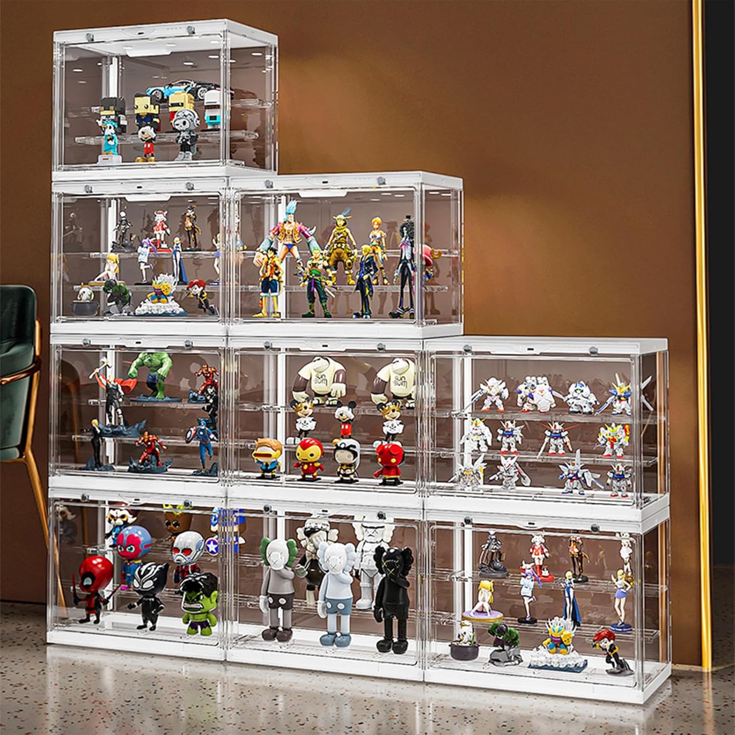 Private Label Acrylic Display Case - LED-Lit, 3 Layer Adjustable Clear Figure Display Case with Magnetic Door, Stackable Display Stand Box for Collectibles Action Figures Ecommerce Ready Product