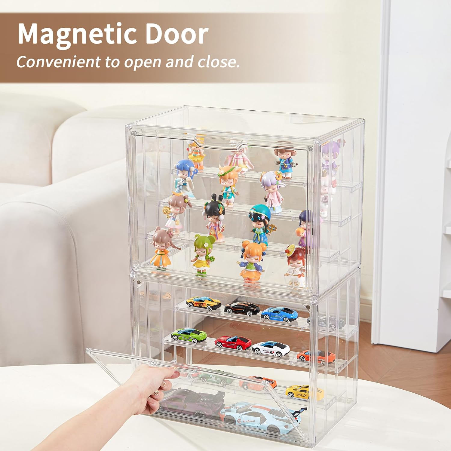 ODM Display Case for Collectibles 4 Layer Updated Adjustable Acrylic Display Case with Magnetic Door Clear Stackable Display Box Hobby Display Cases for Figures, 1 Pack Custom Logo Service