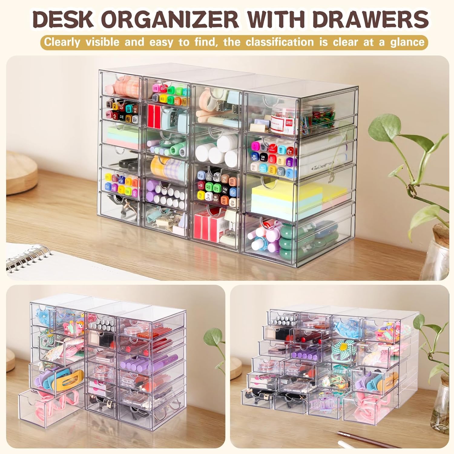 Private Label Acrylic Organizer with Drawers | 20 Drawers 4 Sets | Desk Organizer and Storage, Clear Makeup Organization, For Office/Art Supply/Craft Storage and Organization Factory Direct Price
