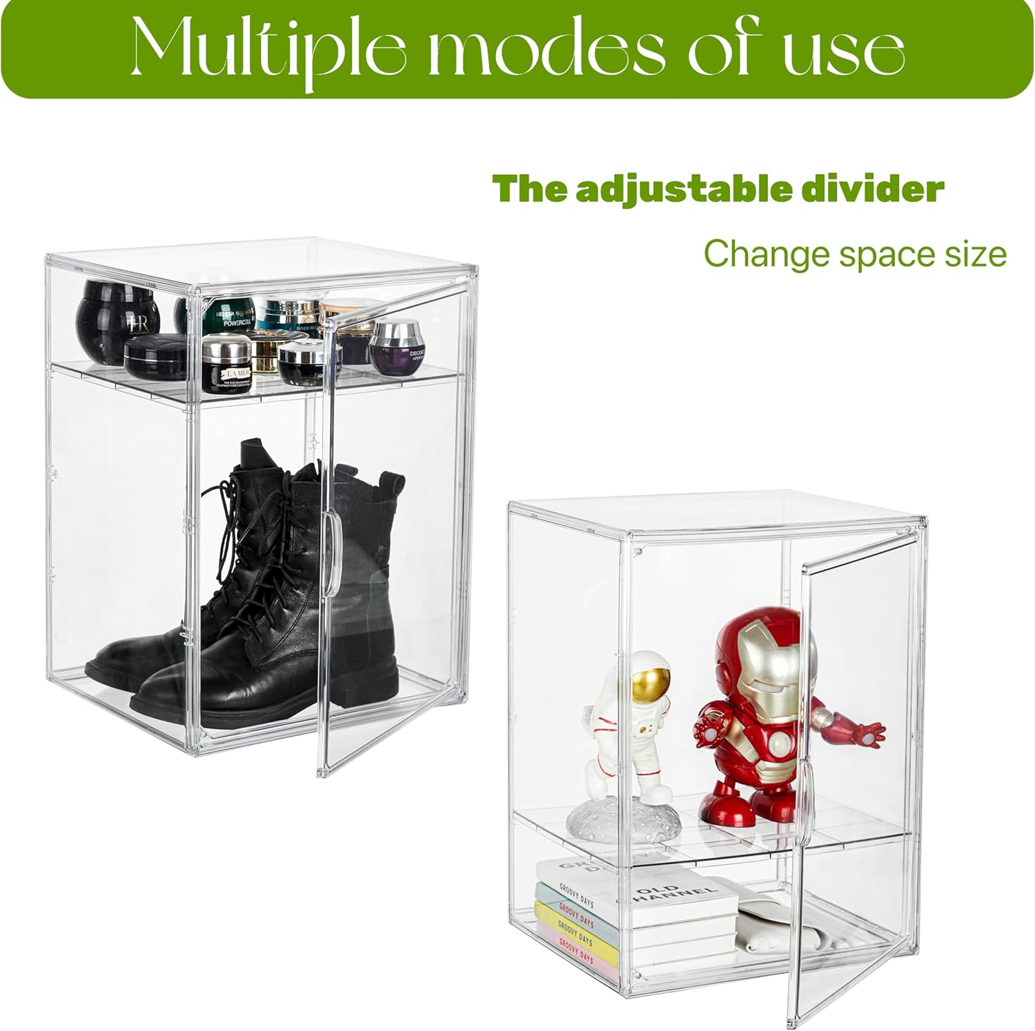 Wholesale OEM ODM Acrylic Display Case with an Adjustable Divider, 2 Tiers XXX-Large Boot Shoe Storage Boxes Clear Plastic Stackable Storage Bin with Lids Super Large Clear Display Box for Shoes, Collectibles Factory & Supplier