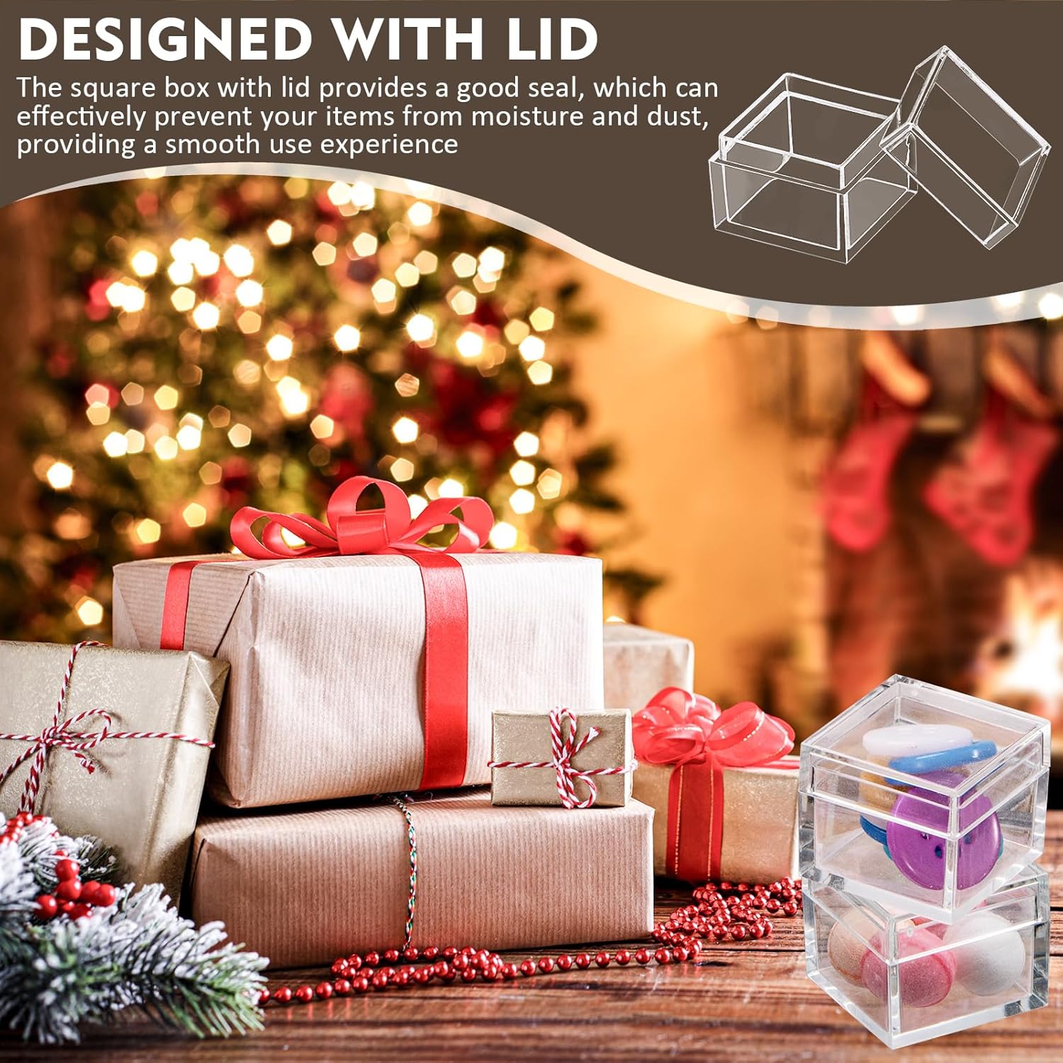 ODM Acrylic Box with Lid, Jewelry Box 50 Pack Small Square Acrylic Container Tiny Plastic Square Cube Containers with Lid Min Storage Box 1x1x0.8 Inch/25X25X20mm for Candy Pill and Tiny Jewelry Custom Logo Service