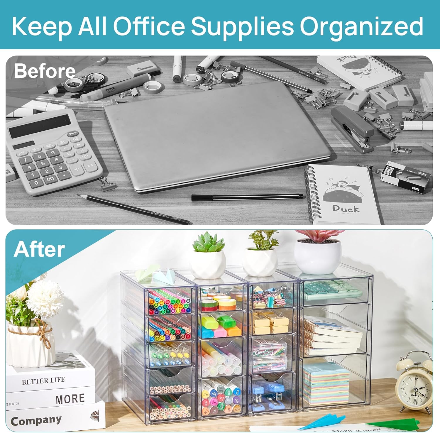 Private Label Vtopmart Acrylic Organizer with 16 Drawers (4 Set),Clear Storage Drawers for Office Supplies,Desk Organization and Storage for Makeup,Jewelry,Art Crafts Custom Logo Service