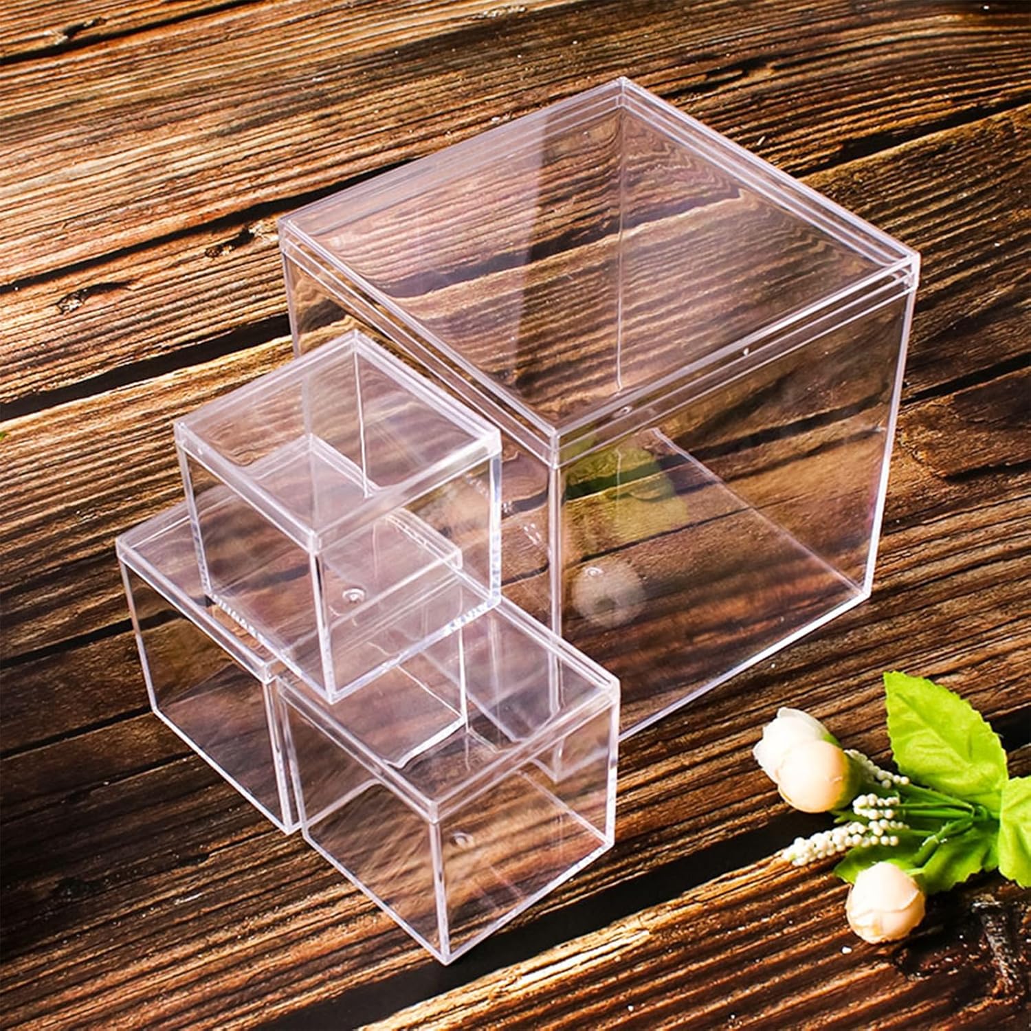 Private Label 4.7/4/3.3/3/2.5 inch Clear Acrylic Box with Lid, Jewelry Display Box, Plastic Square Cube Decorative Storage Boxes for Candy Pill and Tiny Jewelry, Artwork Display Wholesale Manufacturer