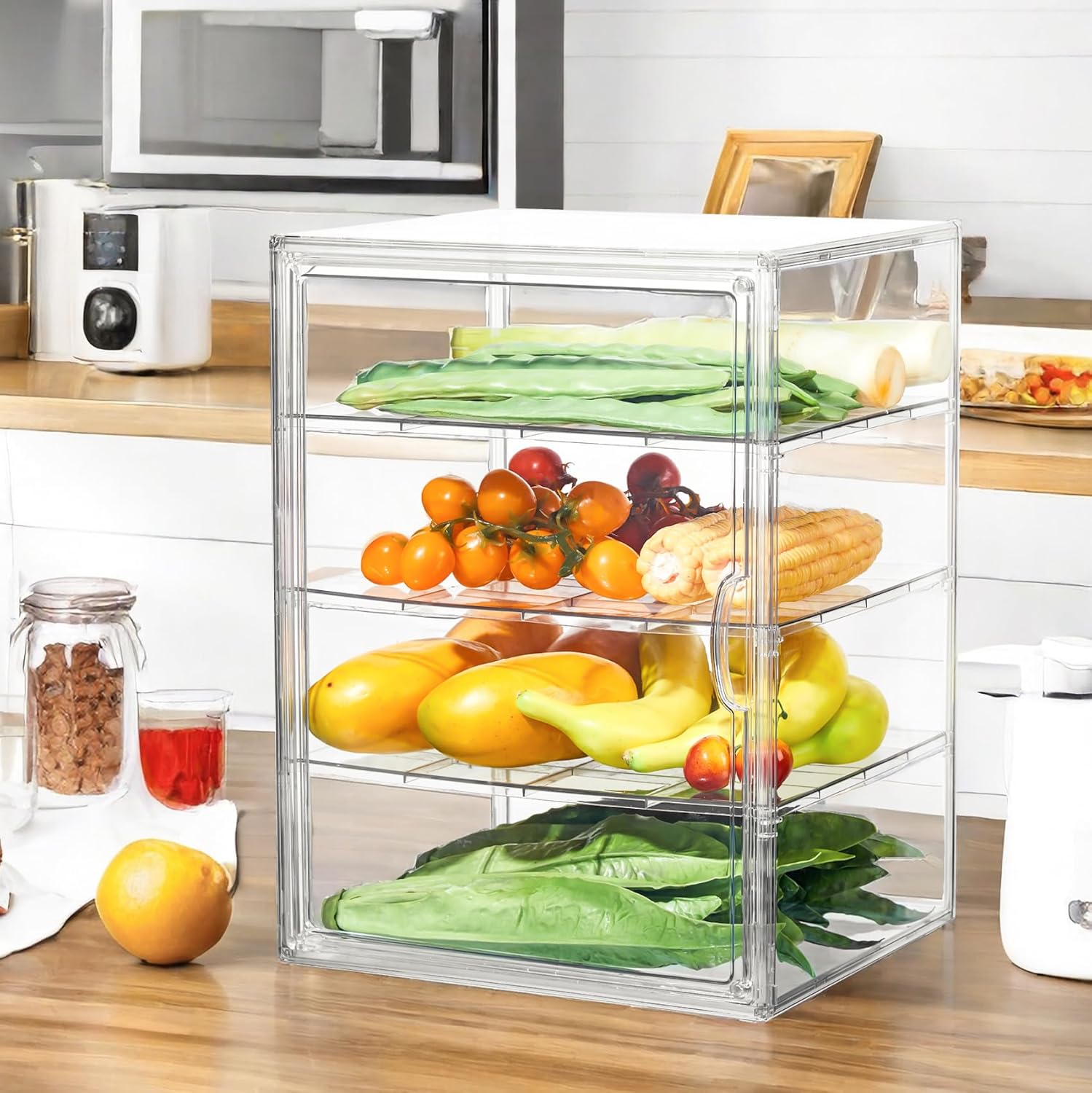 Wholesale OEM ODM Pastry Display Case,Bread Box for Kitchen Countertop,4 Layers Adjustable Clear Bread Storage with Magnetic Door Bakery Pastry Display15.5x11.4x9.8inch，1 Pack Factory & Supplier