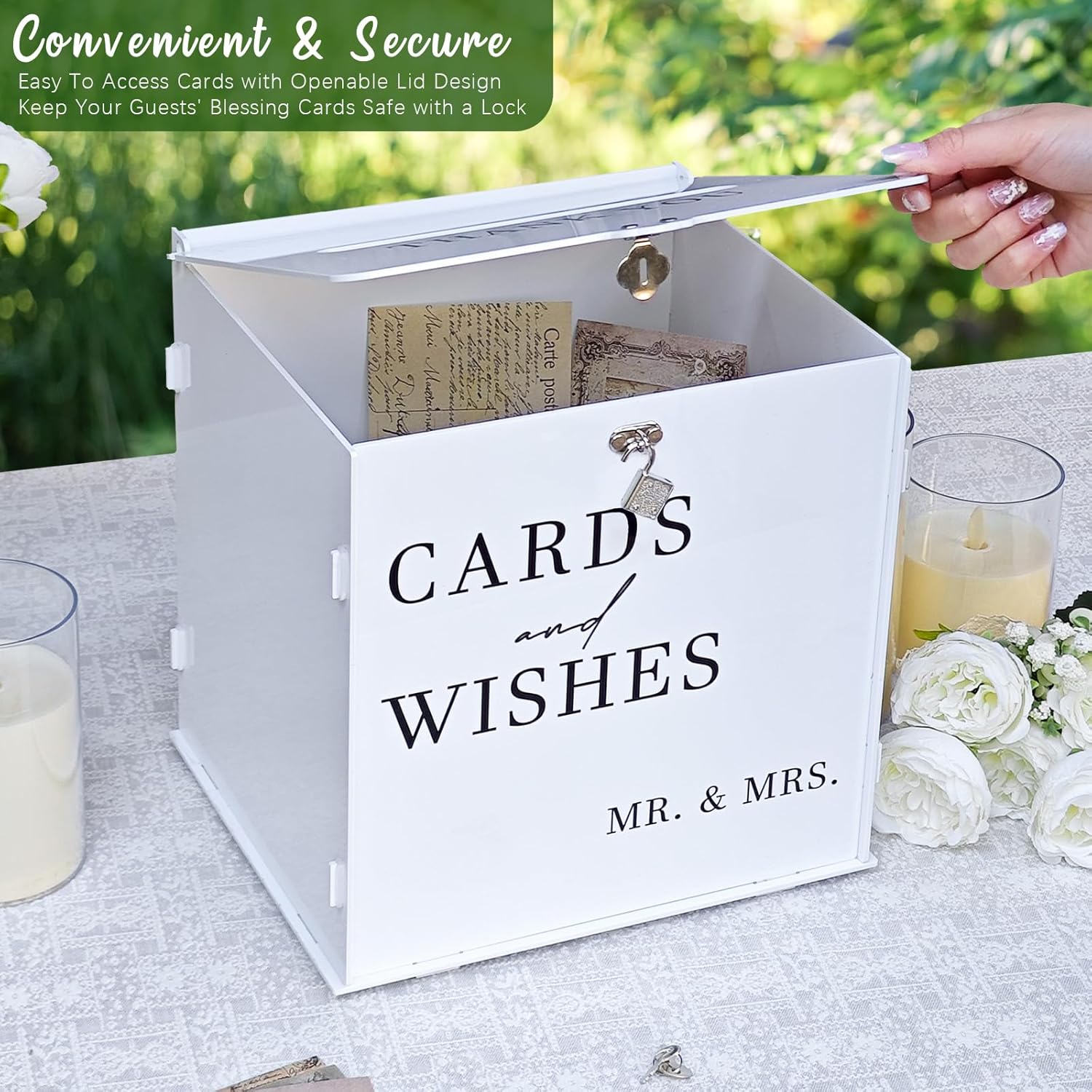 ODM White Acrylic Card Box with Slot & Lock, DIY Large Wedding Card Boxes for Reception, Elegant Money Envelop Card Box for Party Wedding Birthday Baby Shower Graduation Table Decor Custom Mold Development