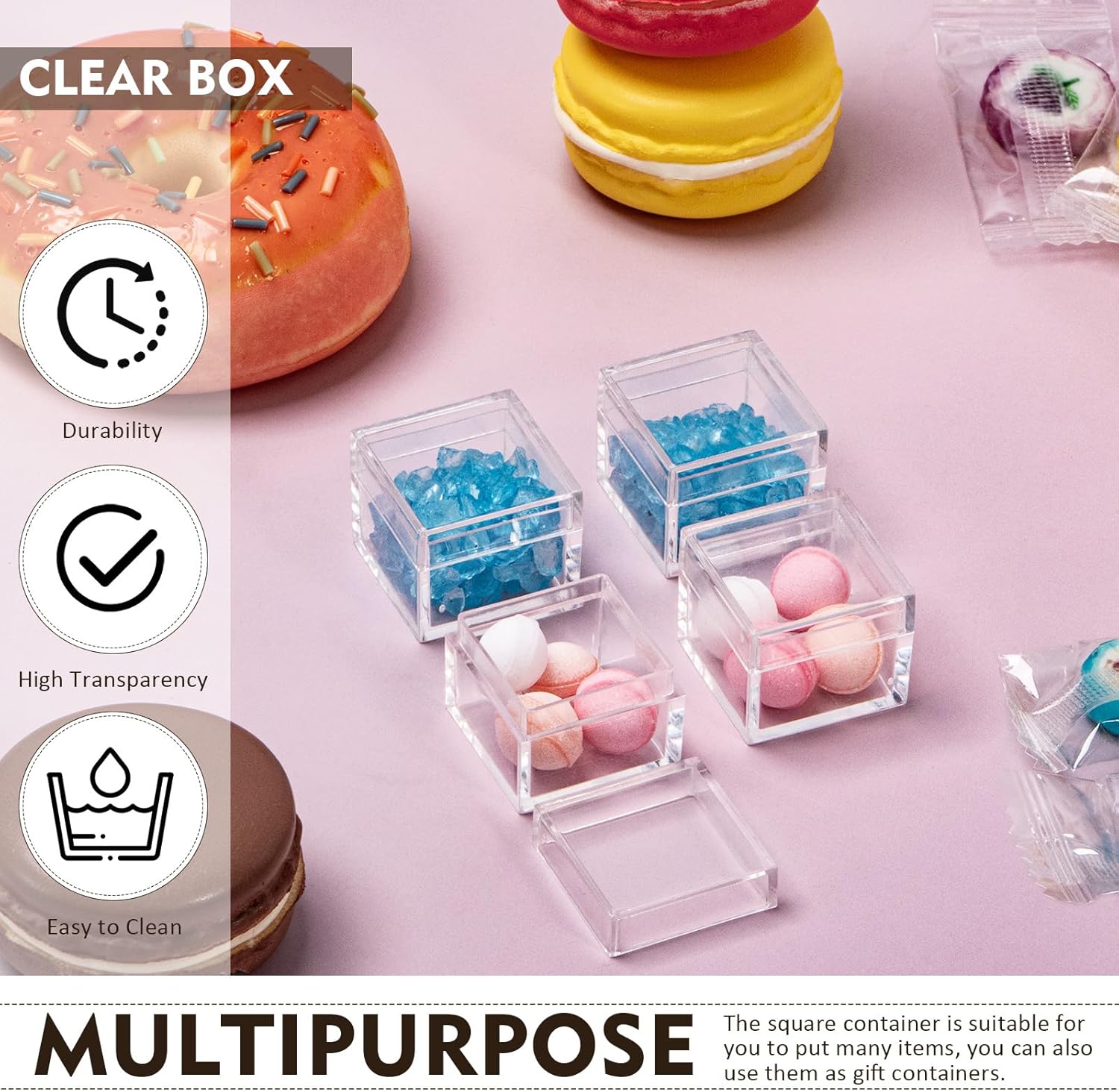 ODM Acrylic Box with Lid, Jewelry Box 50 Pack Small Square Acrylic Container Tiny Plastic Square Cube Containers with Lid Min Storage Box 1x1x0.8 Inch/25X25X20mm for Candy Pill and Tiny Jewelry Custom Logo Service