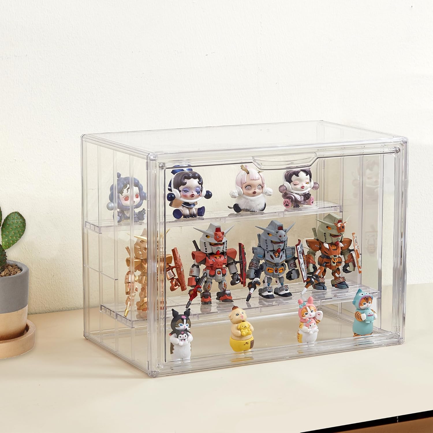 Wholesale OEM ODM Clear Acrylic Display Case Upgrade 4 Tier Figure Display Case with 3 Movable Plates, Stackable Display Box Showcase with Magnetic Door for Collectibles (Large-2pack) Factory & Supplier
