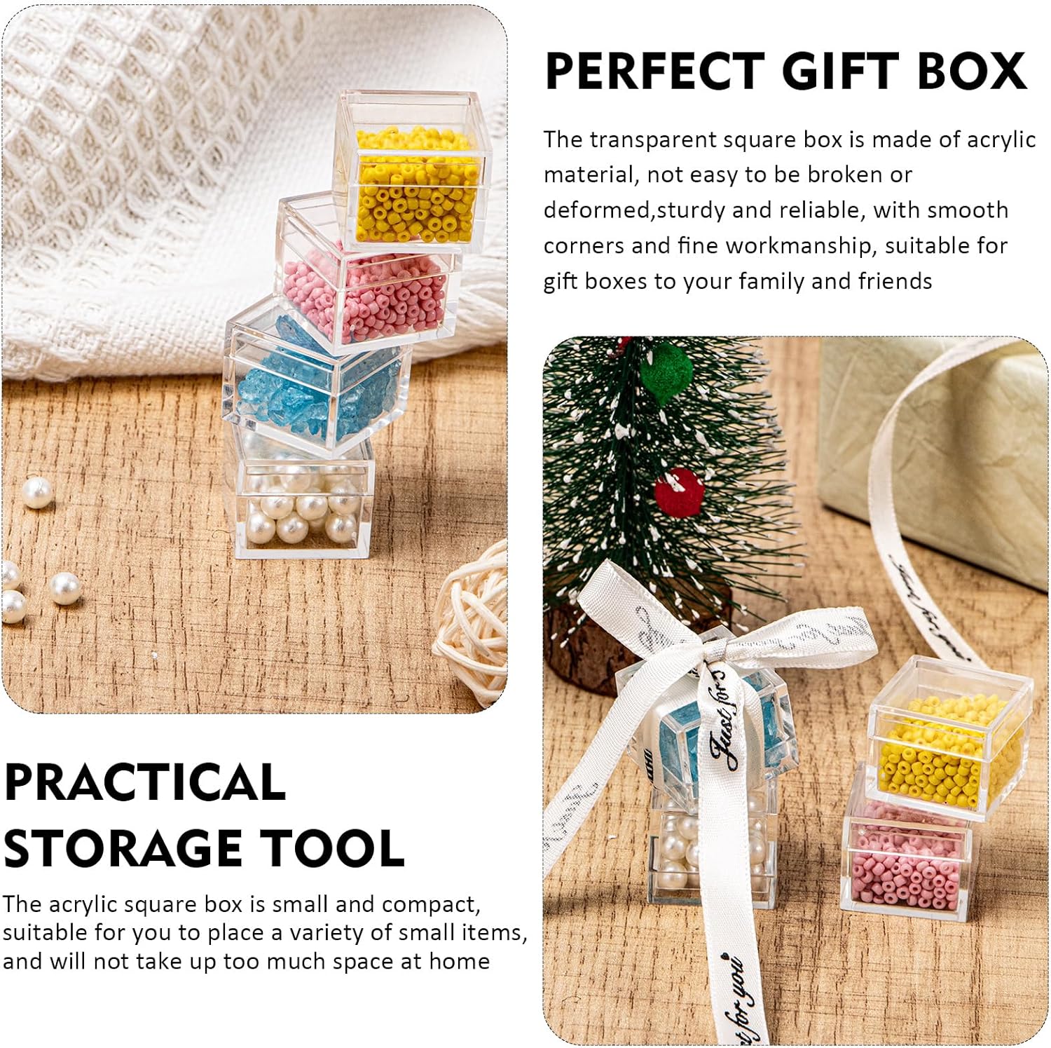 ODM Acrylic Box with Lid, Jewelry Box 50 Pack Small Square Acrylic Container Tiny Plastic Square Cube Containers with Lid Min Storage Box 1x1x0.8 Inch/25X25X20mm for Candy Pill and Tiny Jewelry Custom Logo Service