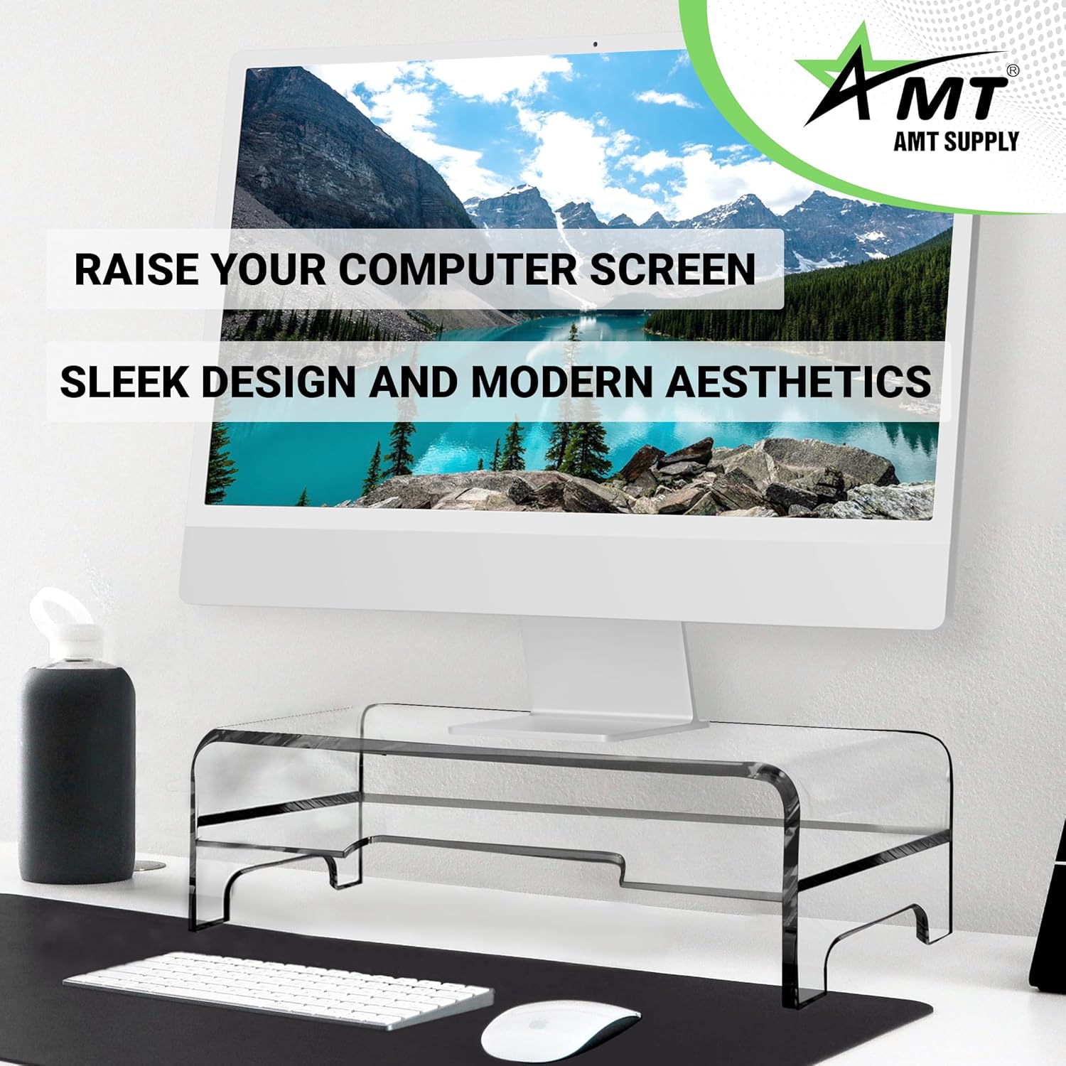 Private Label AMT Clear Acrylic Monitor Stand Riser 2 Tier, 5.5 Inches High Clear Computer Desk Organizer Shelf for Multi Media PC Storage Laptop OEM Wholesale Manufacturer