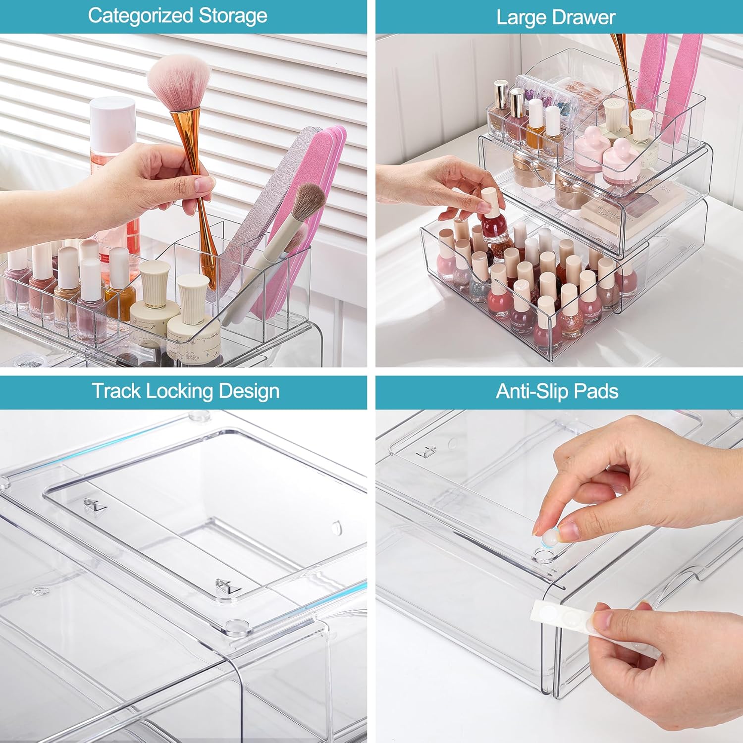 Private Label Vtopmart 3 Tier Clear Makeup Organizer with Drawer, Cosmetic Storage for Dresser Countertop and Bathroom Vanity, Beauty Holder for Lipstick Brush Skincare Factory Direct Price