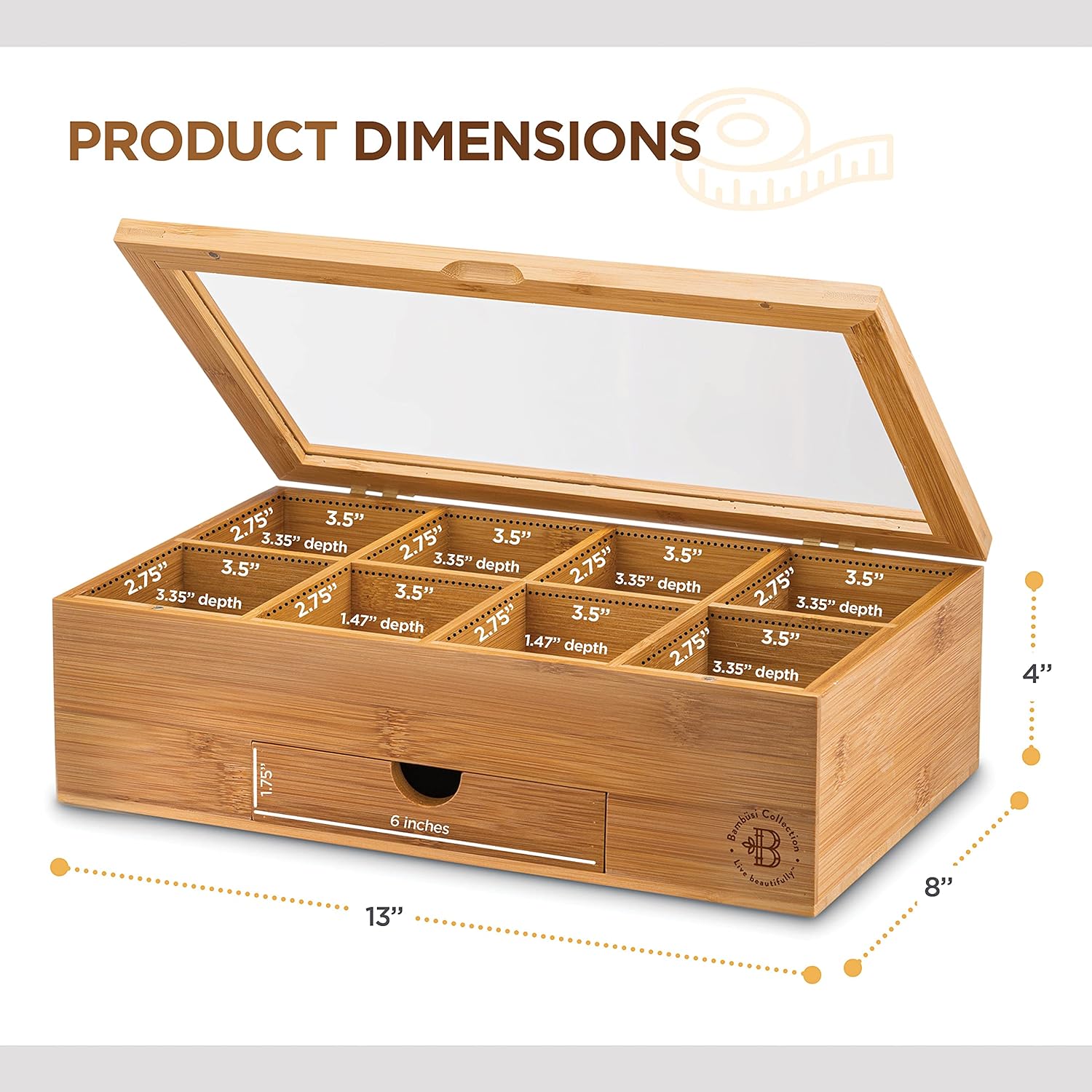 ODM Bamboo Tea Bag Organizer Storage Box with Drawer & Acrylic Window - Magnetic Lid Keeps Contents Fresh - Ideal Mothers Day Gifts for Mom - Gift Caddy (Tea Not Included) Custom Mold Development