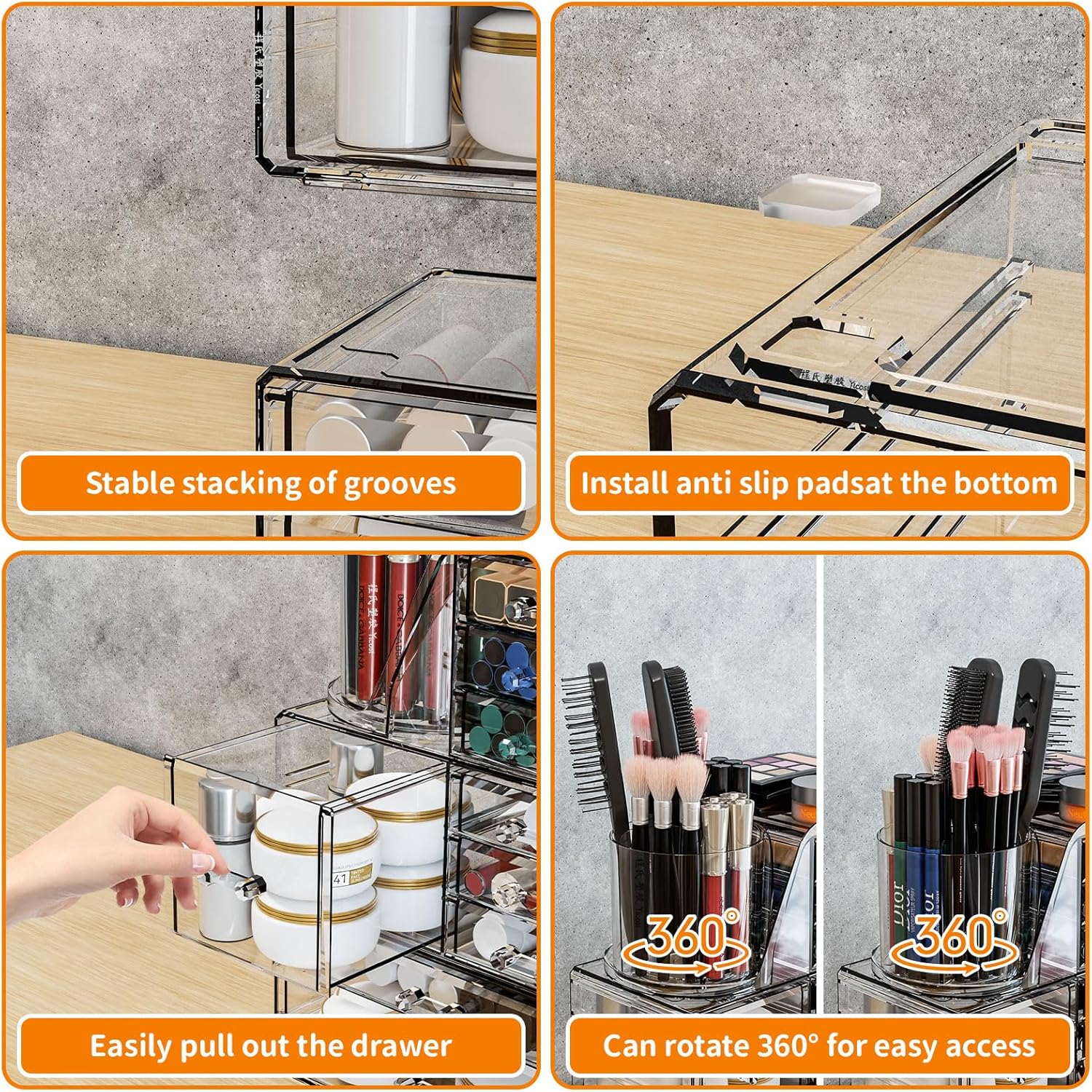 Private Label 3 Pack Clear Makeup Organizer Countertop,9 Drawers Bathroom Vanity Organizer with Make up Brush Holder,Make up Organizers for Counter,Skincare Organizers for Dresser Top Beauty,Hair Product Organizer Factory Direct Price