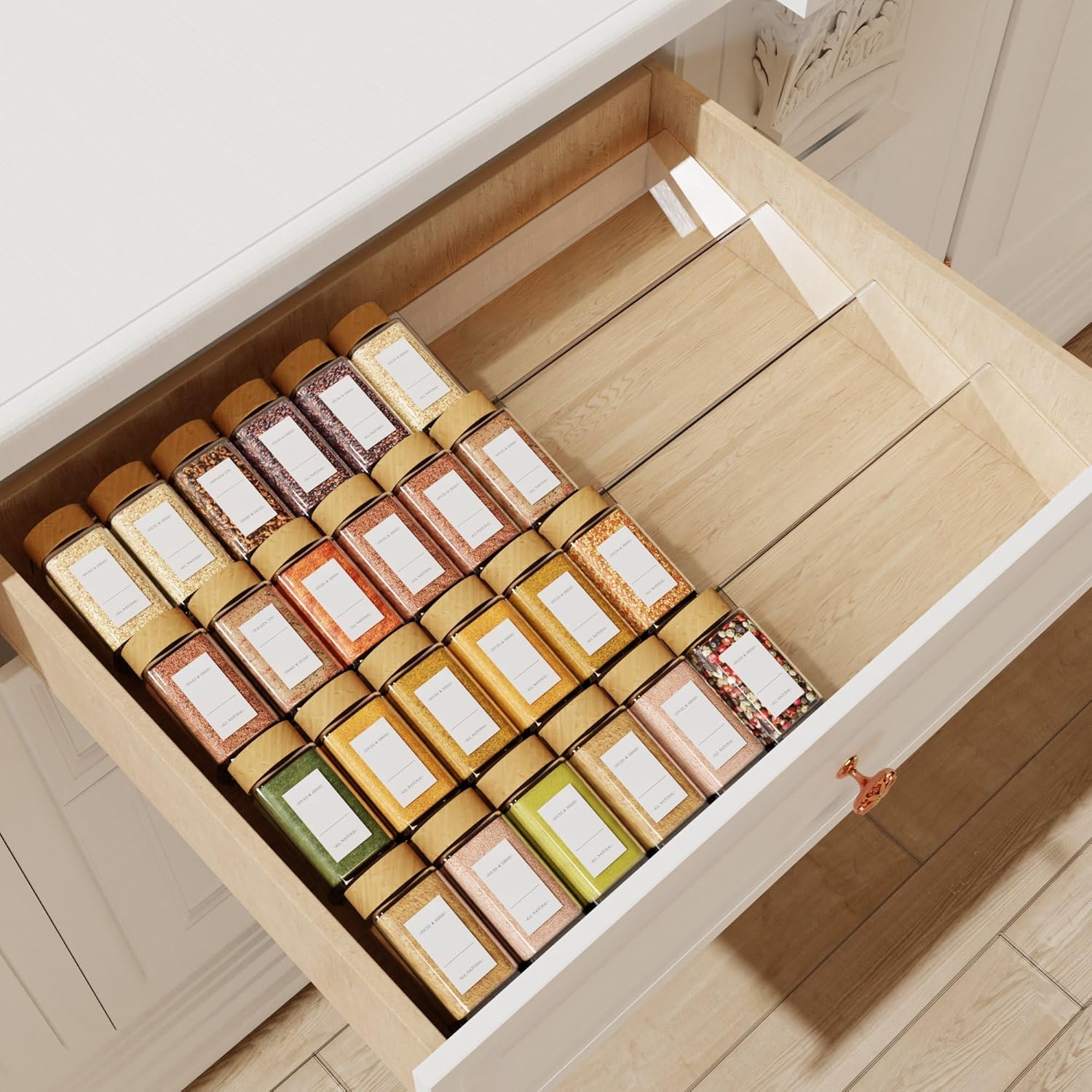 Spice Drawer Organizer, 4 Tier Clear Acrylic Expandable From 13" to 26" Seasoning Jars Drawer Insert, Kitchen Drawer Spice Rack Tray for Cabinet/Countertop