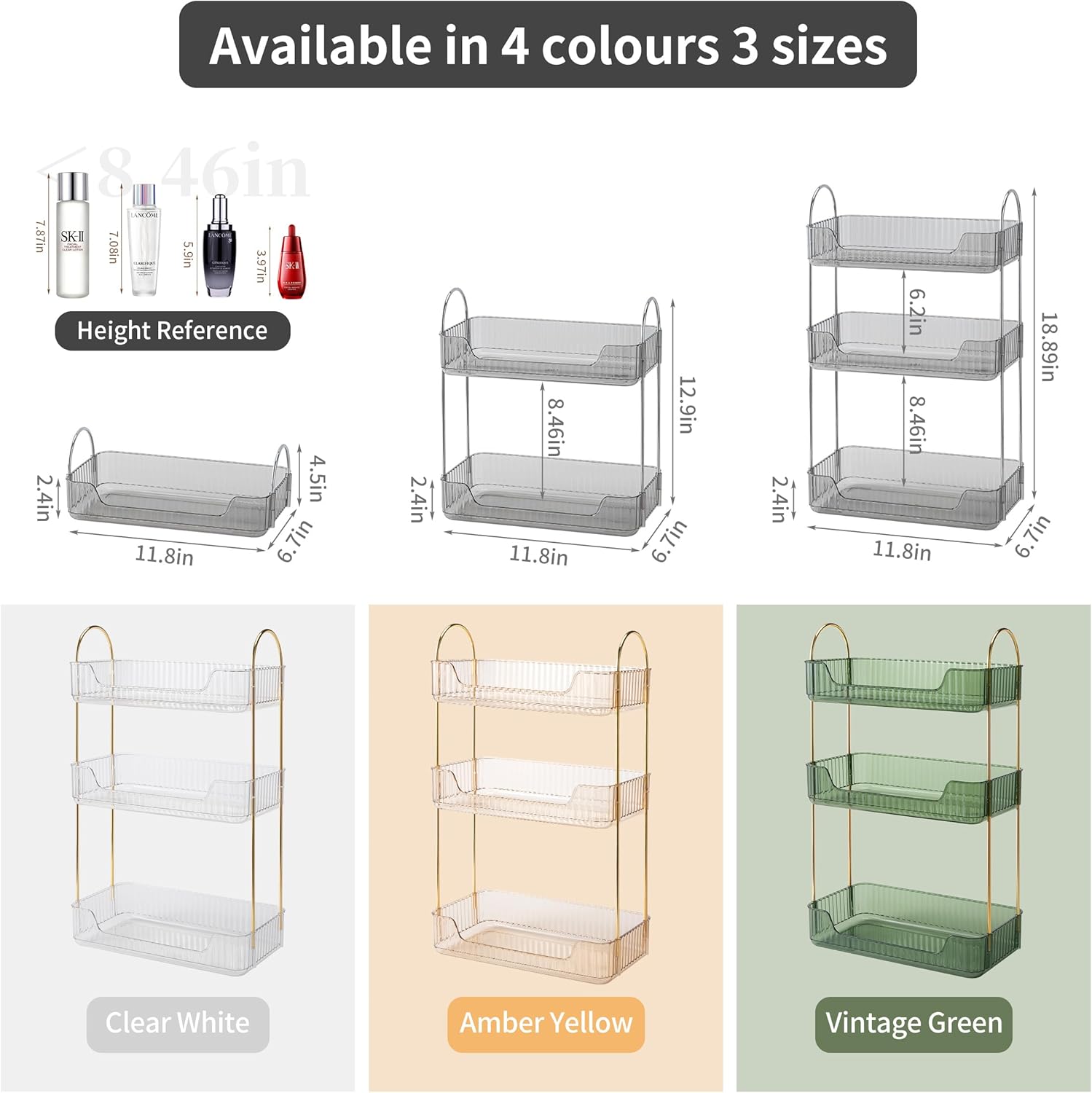 Private Label 3 Tier Bathroom Organizer Countertop Makeup Perfume Tray Skincare Organizer for Bathroom Dresser Vanity (Grey) Factory Direct Price