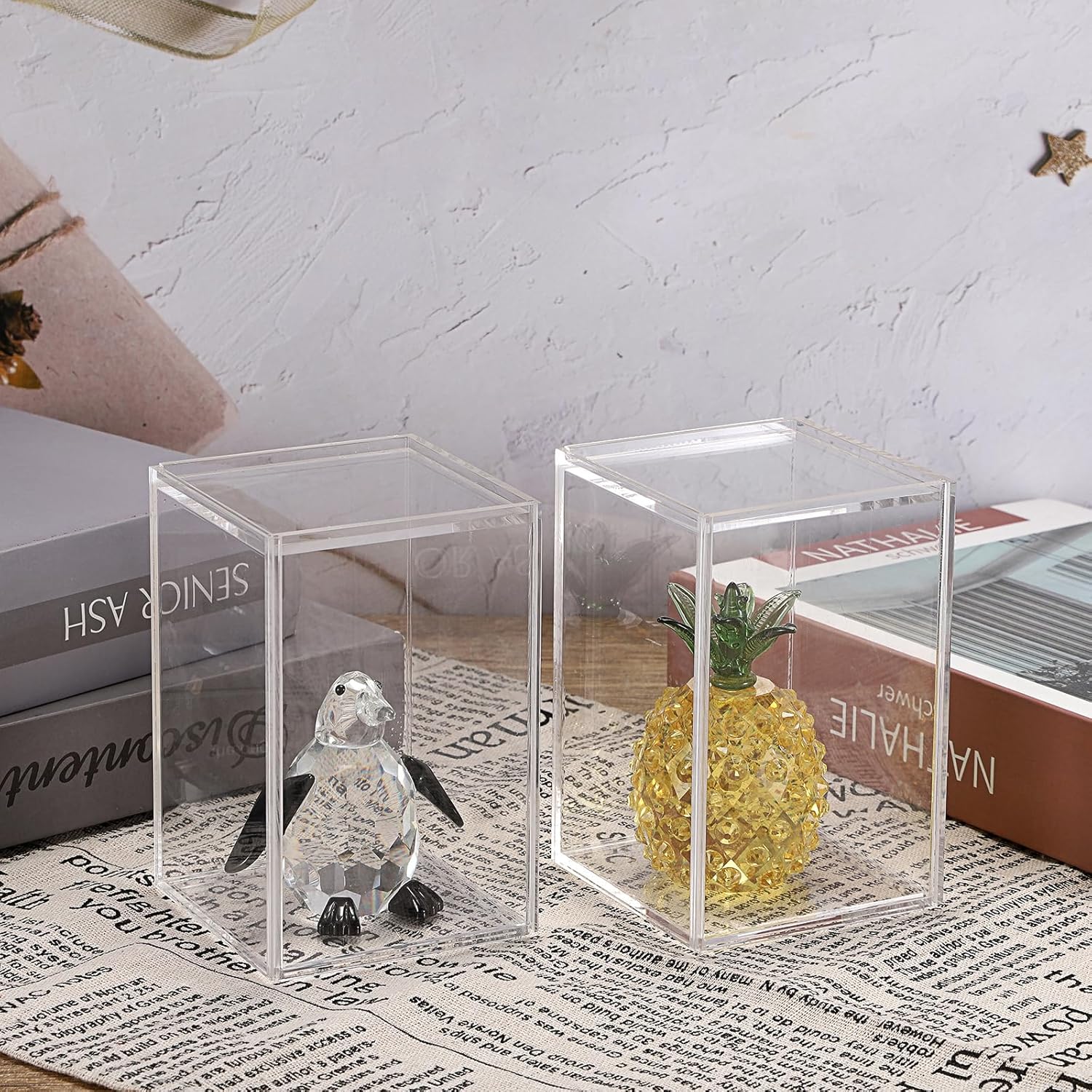 Wholesale OEM ODM JUXYES Pack of 4 Clear Display Case for Mini Action Figures, Acrylic Box With Sliding Door, Stackable Cube Small Showcase, Free Standing Collectibles Protection Factory & Supplier