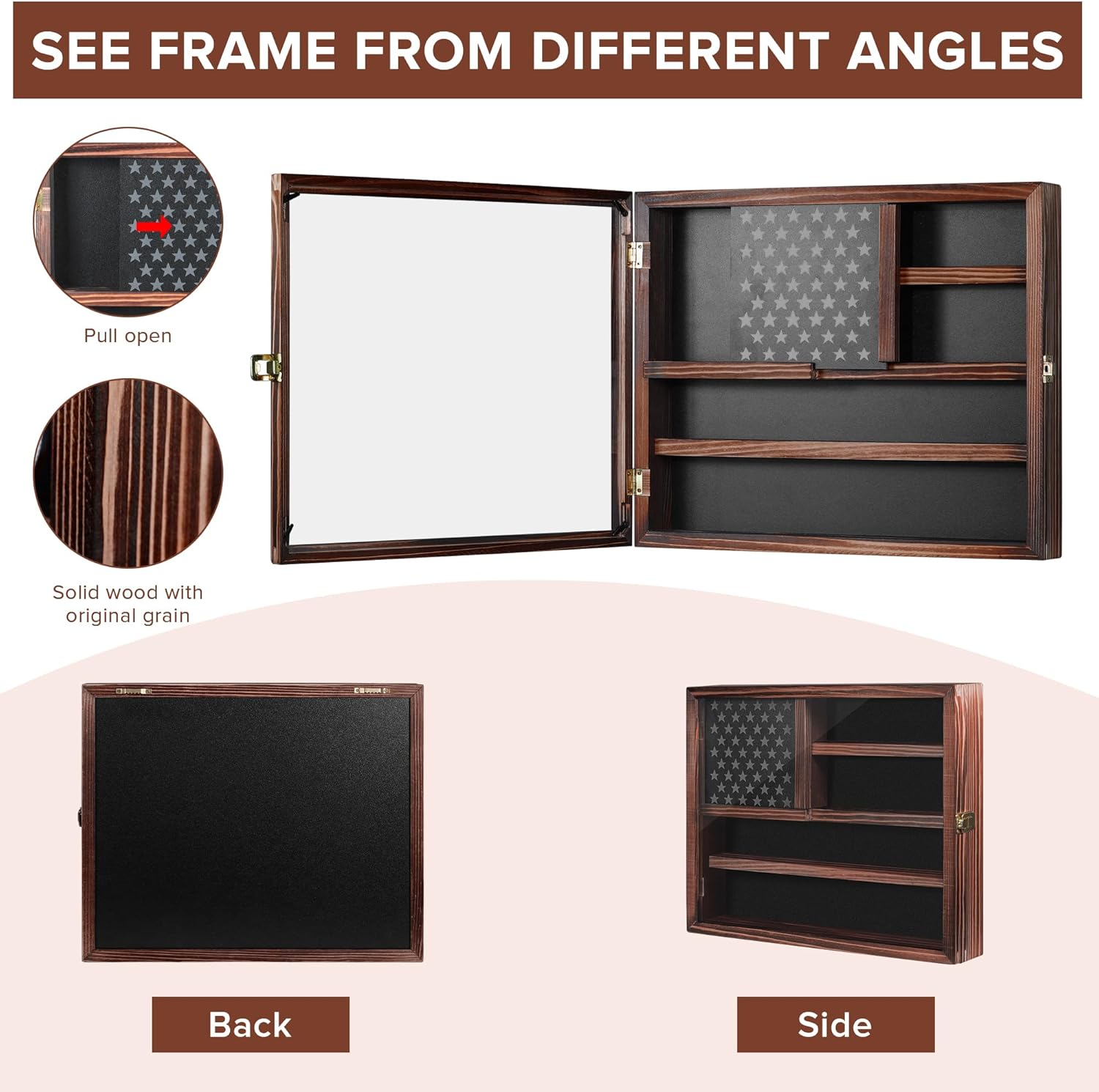 Private Label Challenge Coin Display Case, Lockable Military Coin Holder Cabinet with Removable Star Board and Anti-Fade Acrylic Door, Solid Wood Wall Mount Coins Collection Rack Stand Custom Mold Development