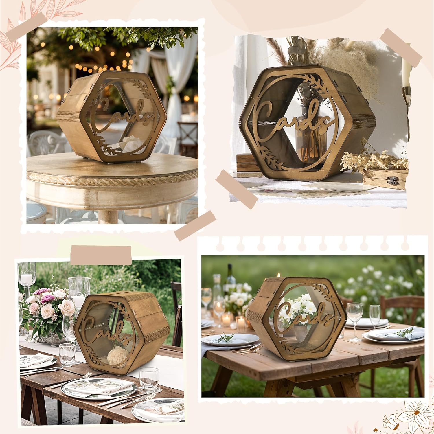 ODM OurWarm Wedding Card Box with Acrylic Window, Rustic Brown Hexagon Gift Card Box for Wedding Decorations for Reception, Wooden Money Keepsake Envelopes Box for Wedding Decor Birthday Baby Shower Party Custom Mold Development
