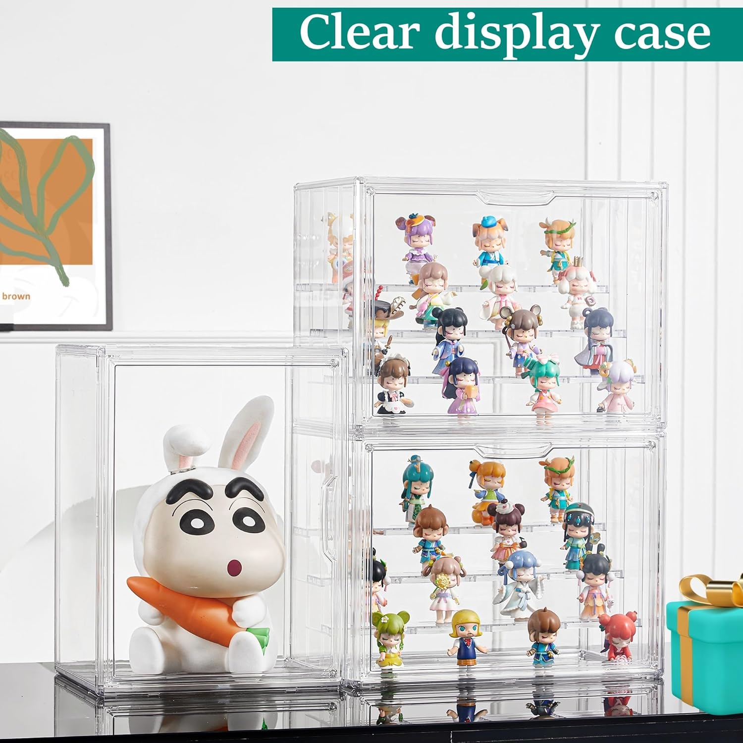 Private Label Attelite Acrylic Display Case,Upgrade 4 Tiers Clear Display Case with 3 Adjustable Divider, 4 Pack Stackable Large Storage Box with Magnetic Door for Collectibles Action Figures Ecommerce Ready Product
