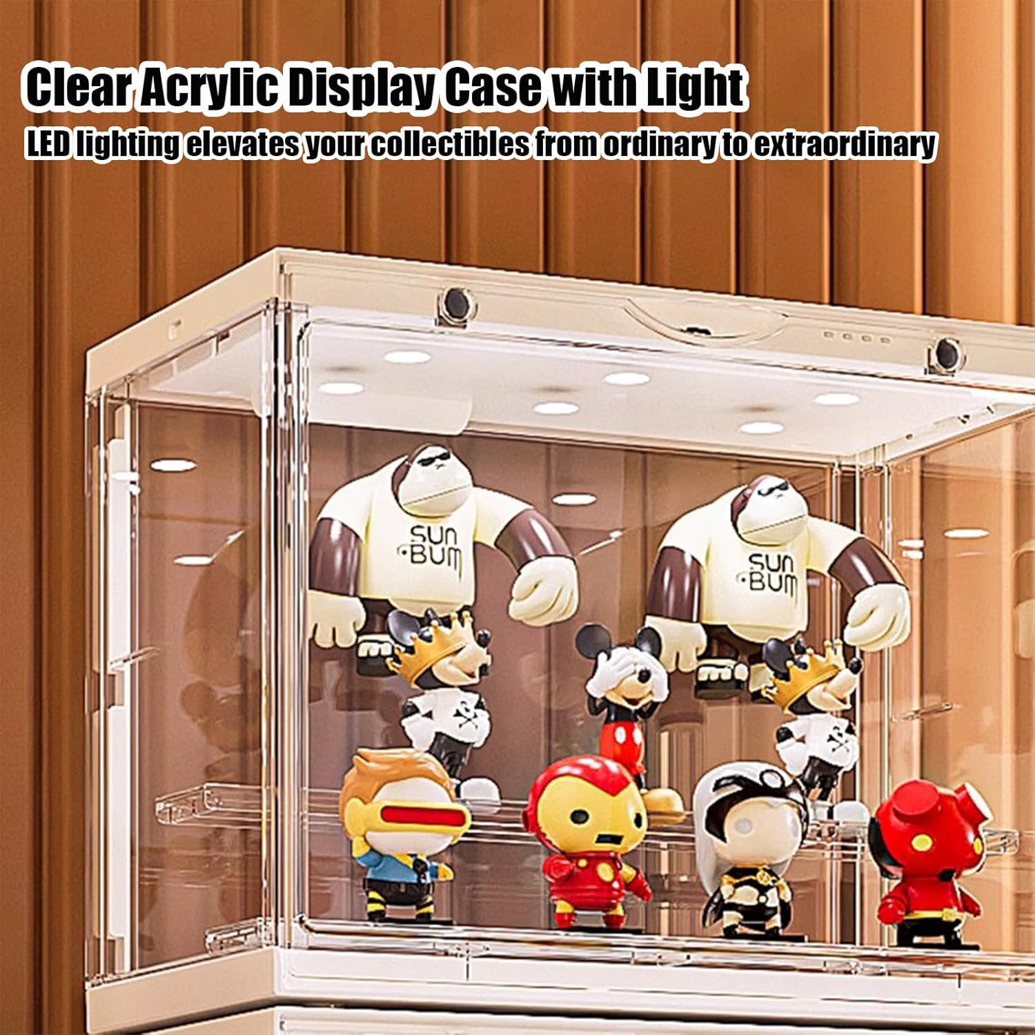 Private Label Acrylic Display Case - LED-Lit, 3 Layer Adjustable Clear Figure Display Case with Magnetic Door, Stackable Display Stand Box for Collectibles Action Figures Ecommerce Ready Product