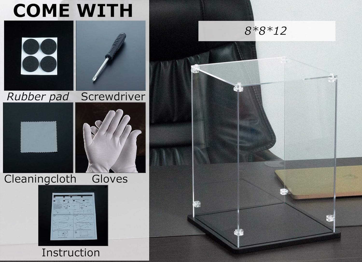 Wholesale OEM ODM Acrylic Display Case 8x8x12 inch - 3mm Thick Acrylic Display Box with Black Wooden Base, Assemble Dustproof Showcase Clear Display Case for Collectibles Figures Lego Helmet Doll Toys Models Factory & Supplier
