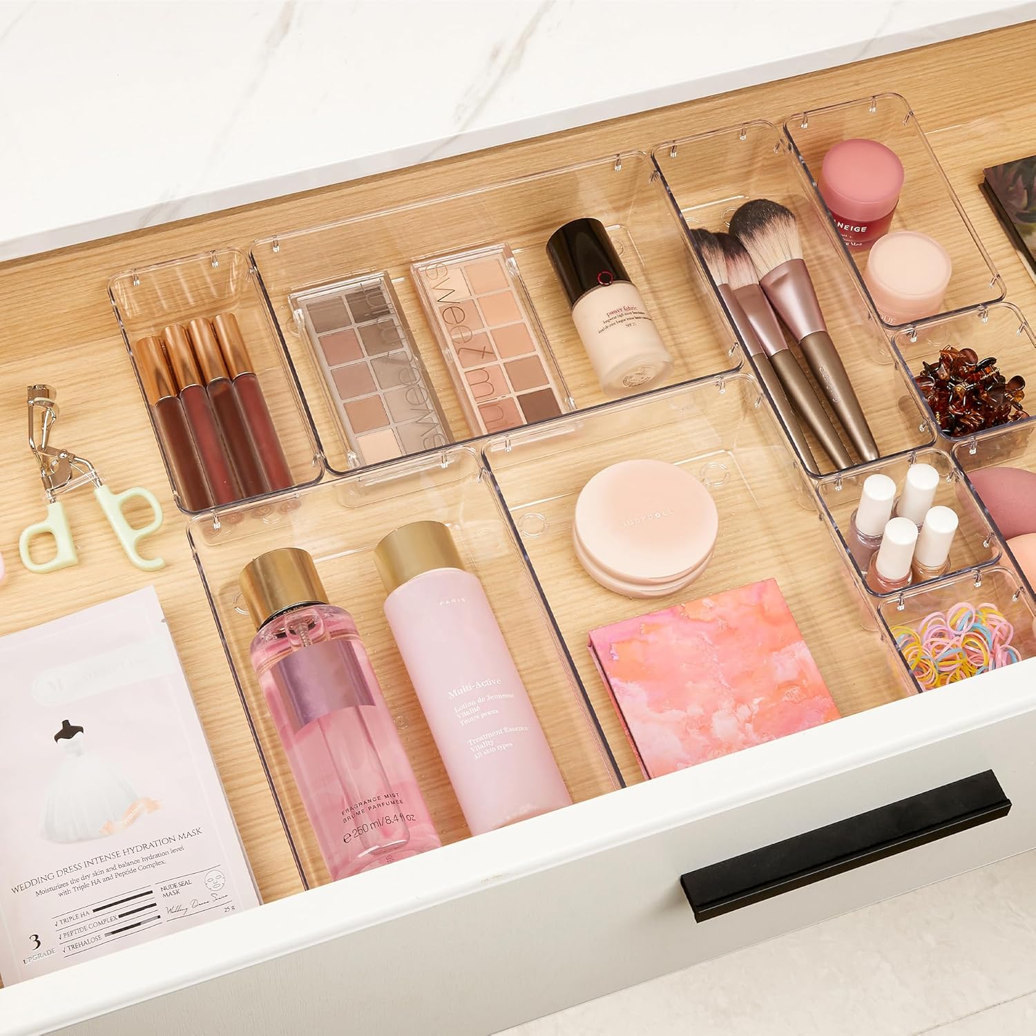 Private Label Vtopmart 10 Pcs Makeup Drawer Organizer Bins Set, 4 Size Plastic Makeup and Vanity Organizer Trays, Clear Acrylic Vanity Storage Containers for Cosmetics, Toiletries, Jewelry, Gadgets, Office Supply Factory Direct Price