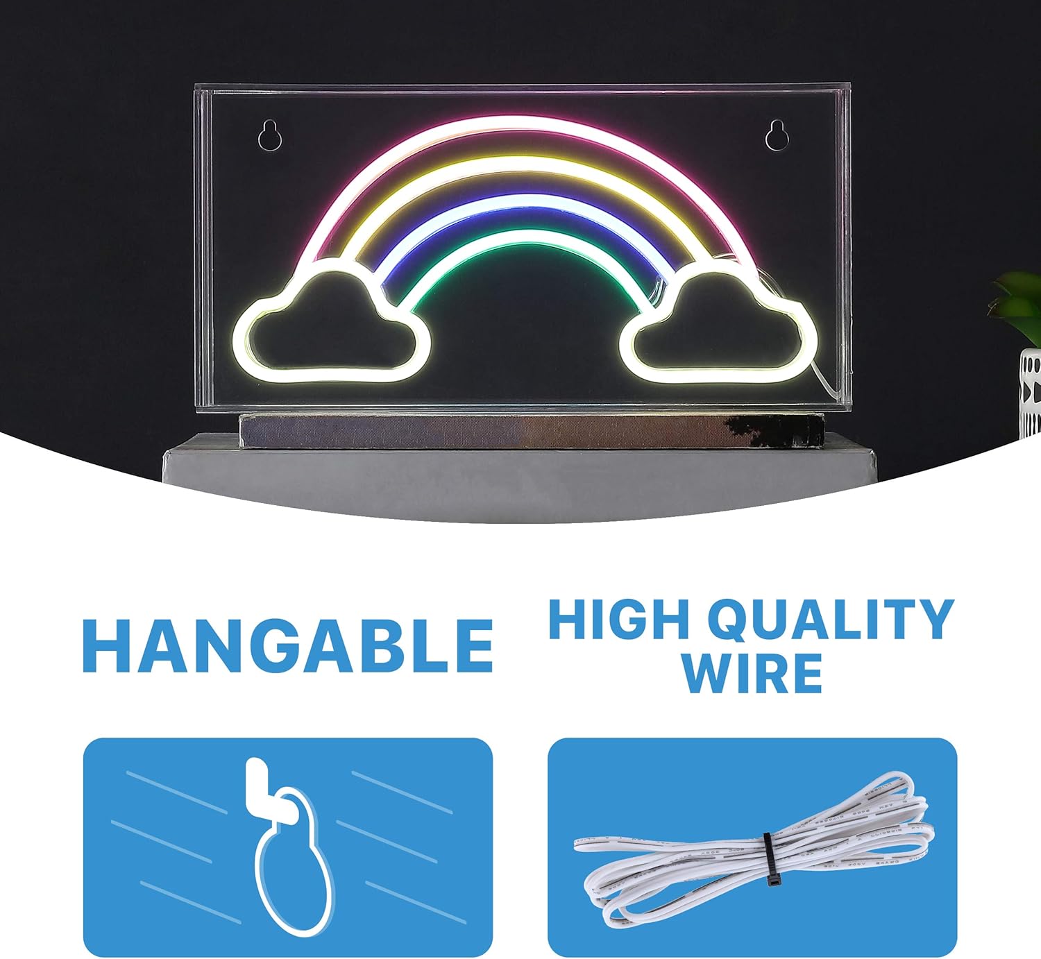 Private Label JONATHAN Y NEN1004A Rainbow 11.75" Contemporary Glam Acrylic Box USB Operated LED Neon Light, Multi-Colored Plug in Wall Light for Bedroom Wall Décor, Kids Bedroom, Party Supplier Ecommerce Ready Product