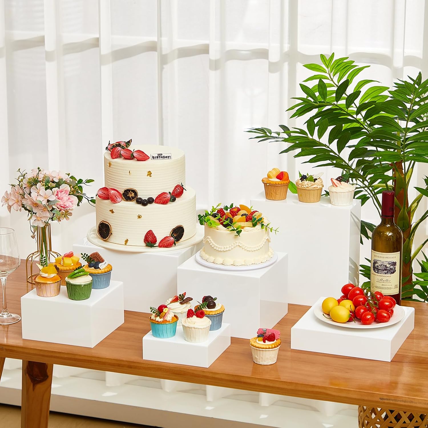 ODM Jerify 3 Pcs White Buffet Risers, Food Risers for Buffet Table Display Stand Boxes 8" 9" 10" Acrylic Cube Display Nesting Shelf with Hollow Bottoms for Catering Dessert Jewelry Figures Show(White) Custom Logo Service