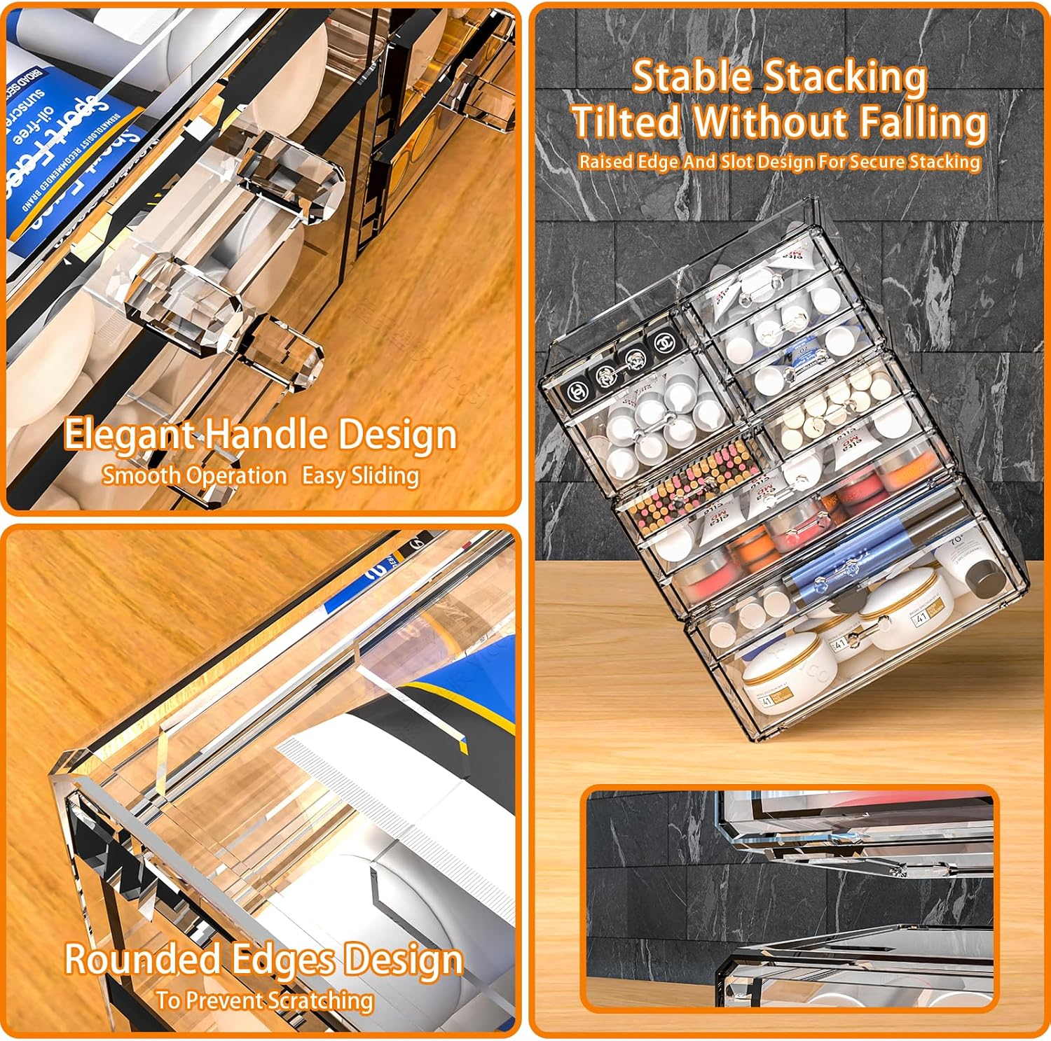 Private Label Acrylic Clear Makeup Organizer Countertop,Stackable Skincare Organizer for Vanity With 8 Drawers,Large Plastic Desk Accessories Organization,Bathroom Cosmetic Organizer Countertop for Beauty,Skin Care Factory Direct Price