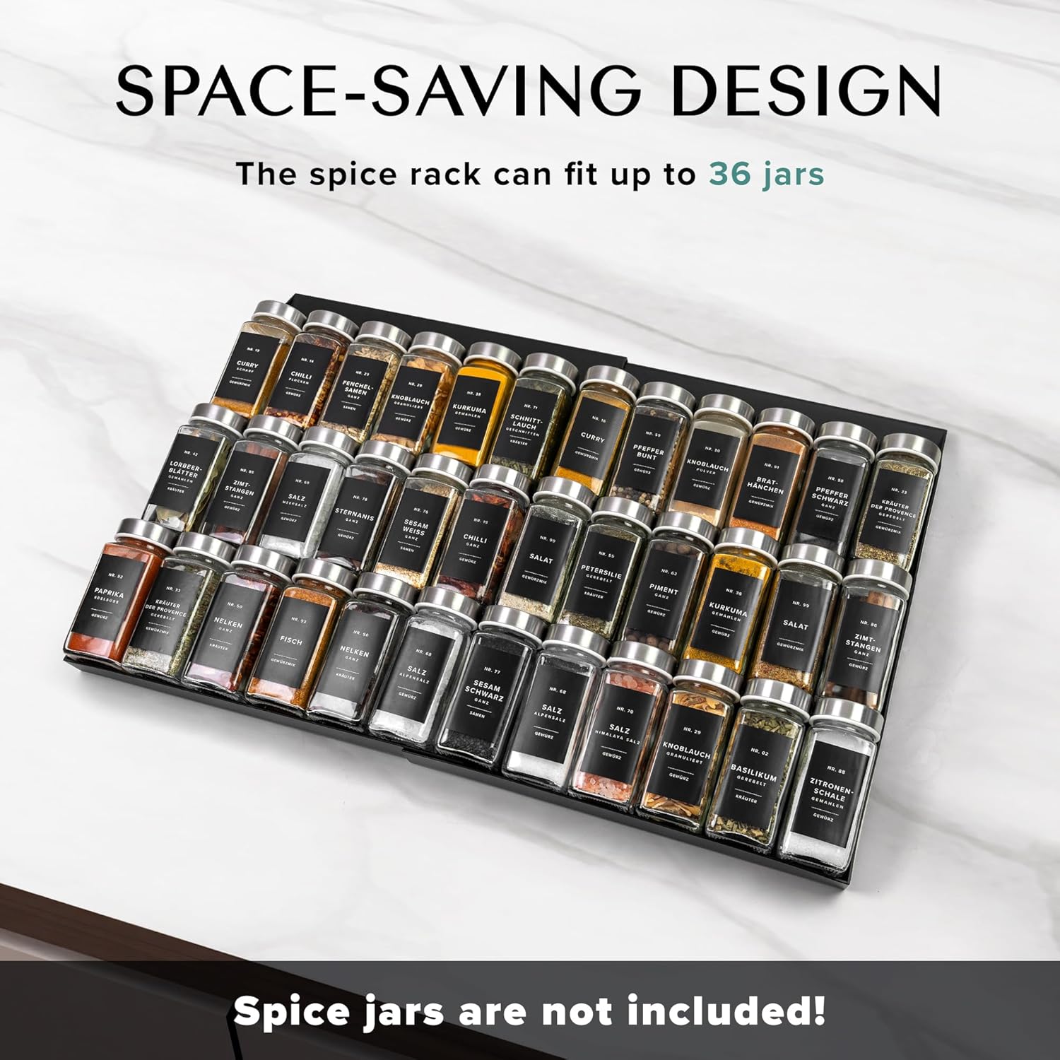 Private Label Spice Drawer Organizer - Expandable Spice Rack for Drawer, Black Seasoning Organizer for Drawer Spice Organizer, Spice Organization Seasoning rack insert for Cabinet (Jars Not Included) Dropshipping Friendly