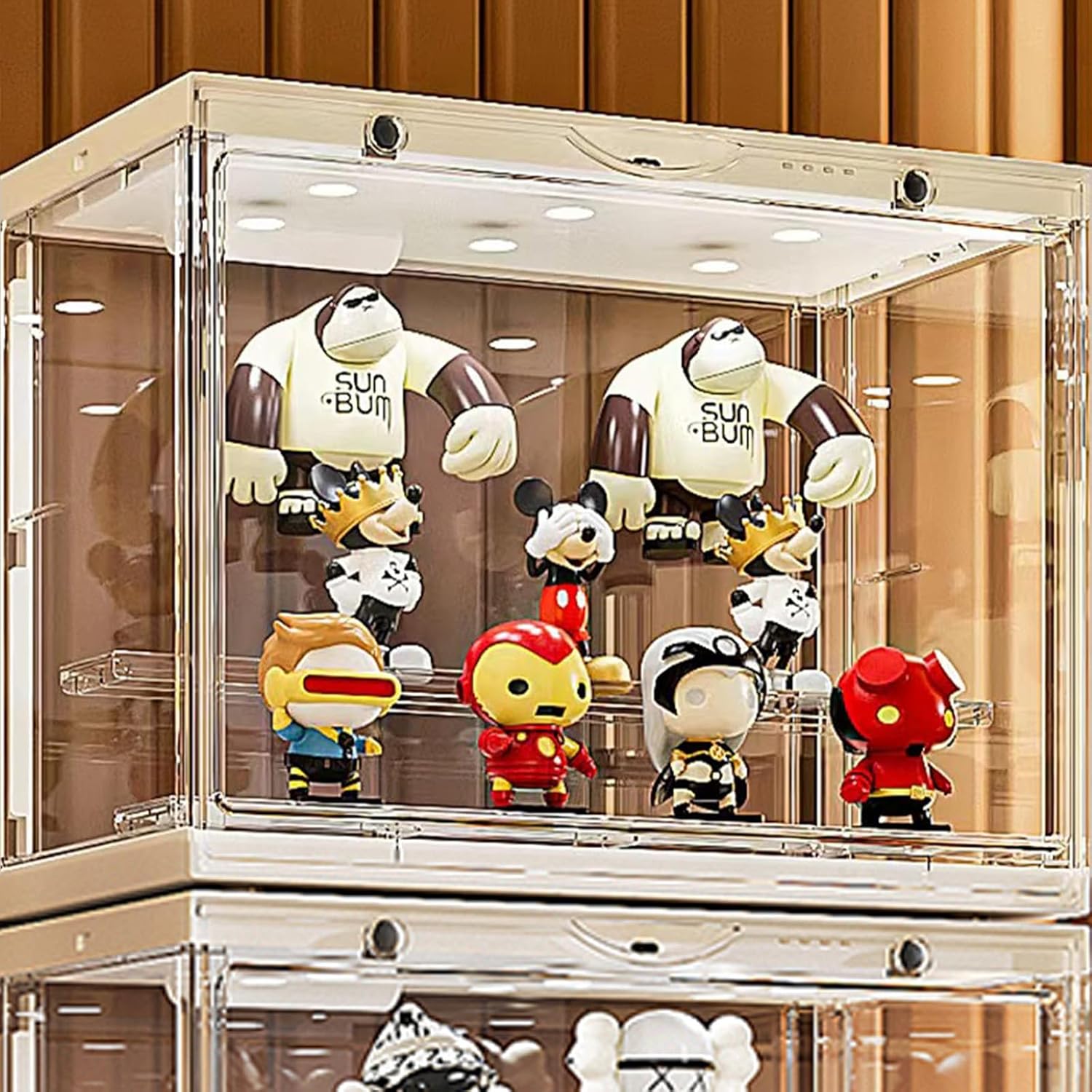 Acrylic Display Case - LED-Lit, 3 Layer Adjustable Clear Figure Display Case with Magnetic Door, Stackable Display Stand Box for Collectibles Action Figures