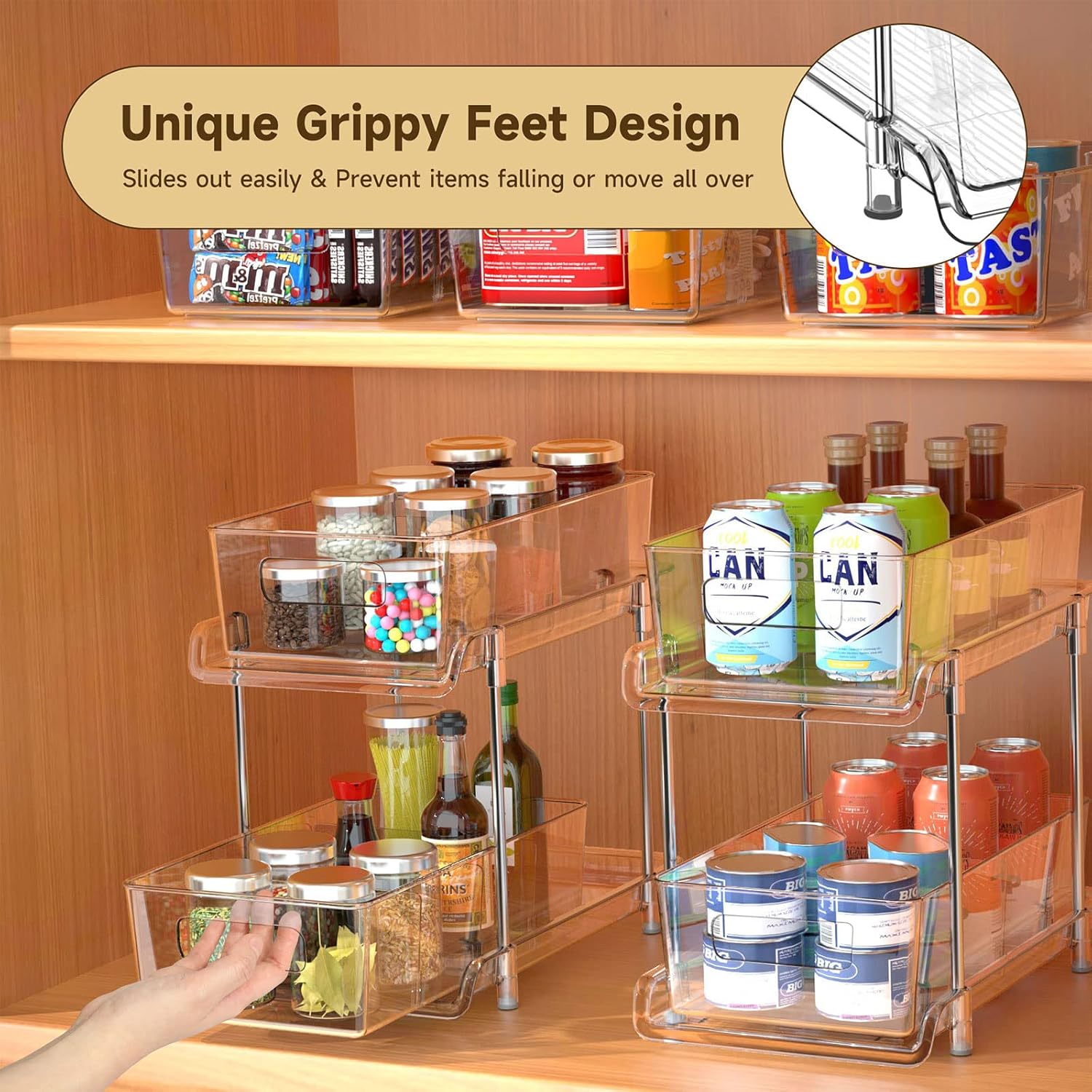 Private Label HIHEGD 2-Tier Bathroom Organizer with Dividers, Clear Under Sink and Pull-Out Cabinet Organizer for Kitchen and Pantry Storage Factory Direct Price
