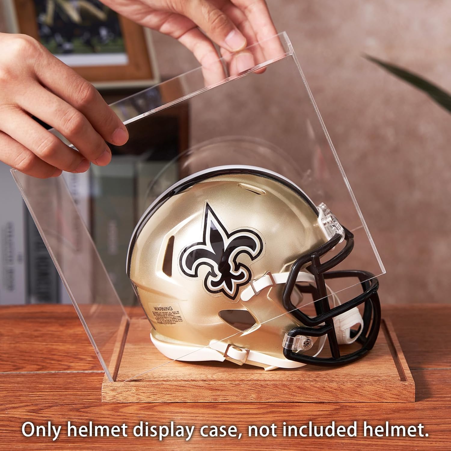 ODM Mini Helmet Display Case, No Assembly Required Acrylic Clear 1/2 Football Baseball Helmet Showcase, Solid Wood Base UV Protection Souvenirs and Collectibles Box, Ideal Gift for Sports Enthusiast Custom Mold Development