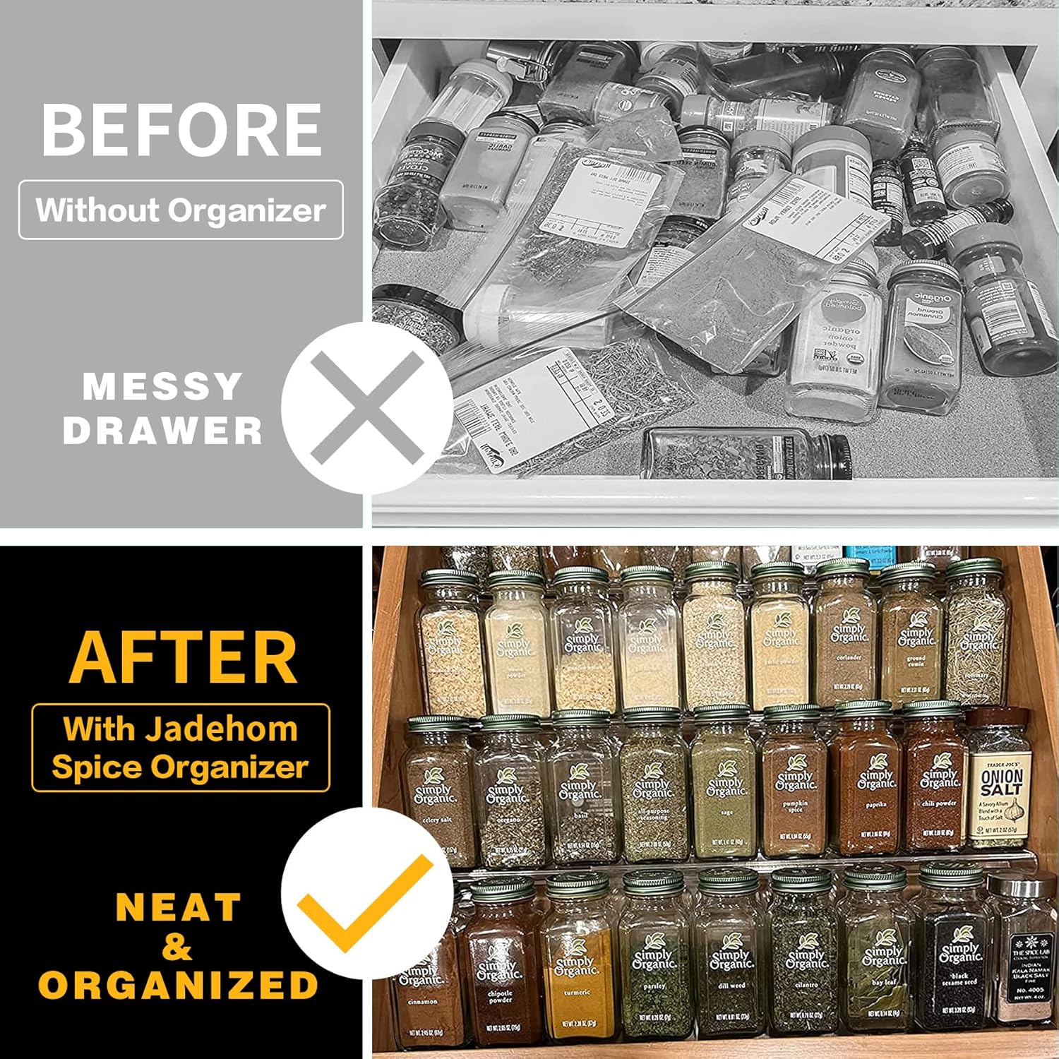 Private Label Spice Drawer Organizer, 4 Tier Clear Acrylic Expandable From 13" to 26" Seasoning Jars Drawer Insert, Kitchen Drawer Spice Rack Tray for Cabinet/Countertop Dropshipping Friendly