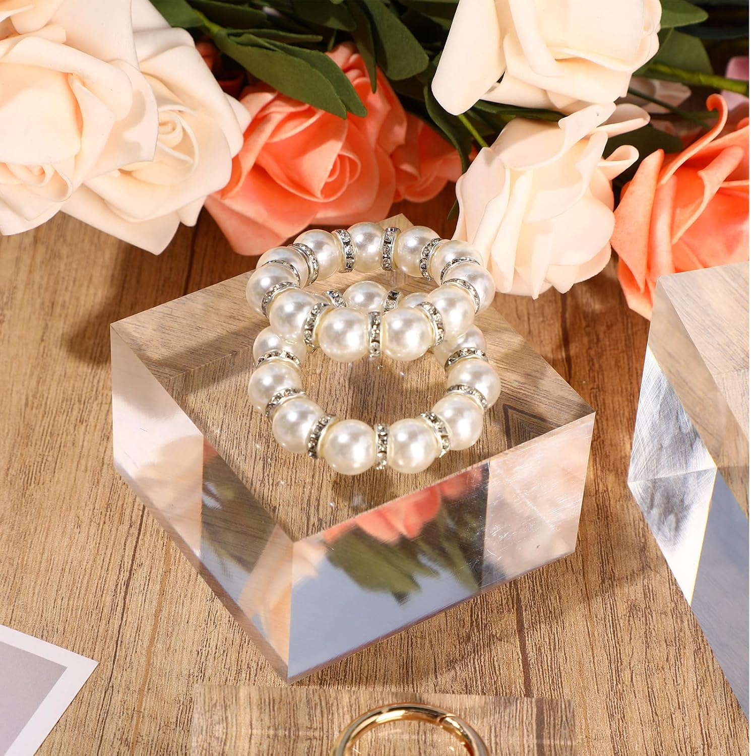 ODM Geelin 6 Pcs Acrylic Square Display Block Clear Polished Acrylic Cube Solid Display Risers Stands for Display Pedestal Stand for Jewelry Perfume Collection, 3 Size Custom Logo Service
