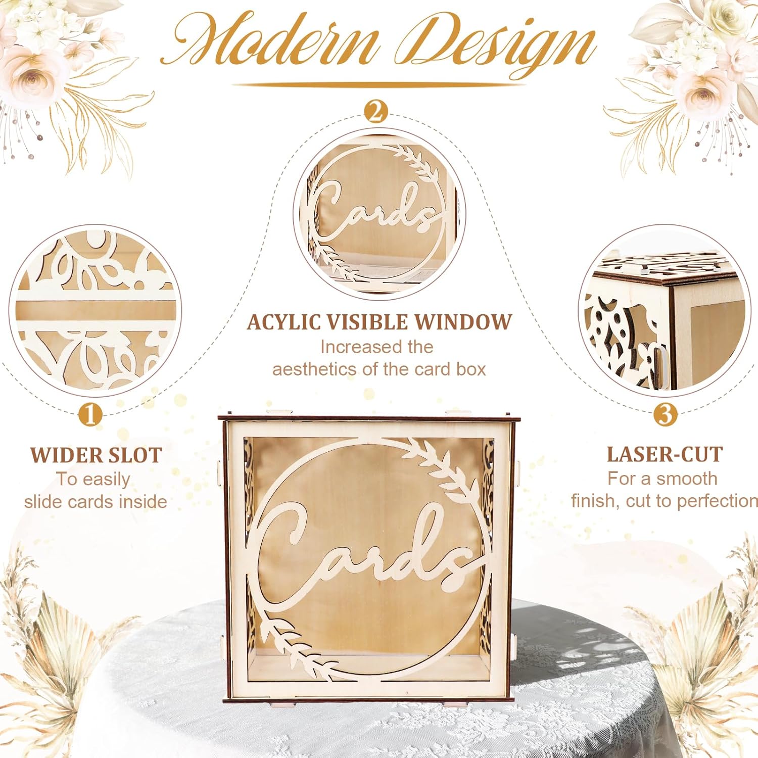 Private Label OurWarm Wedding Card Box for Wedding Reception, Wooden Wedding Card Boxes with a LED Lights, Gift Card Box Money Honeymoon Fund Box for Baby Shower Birthday Graduation Party Rustic Wedding Decorations Ecommerce Ready Product